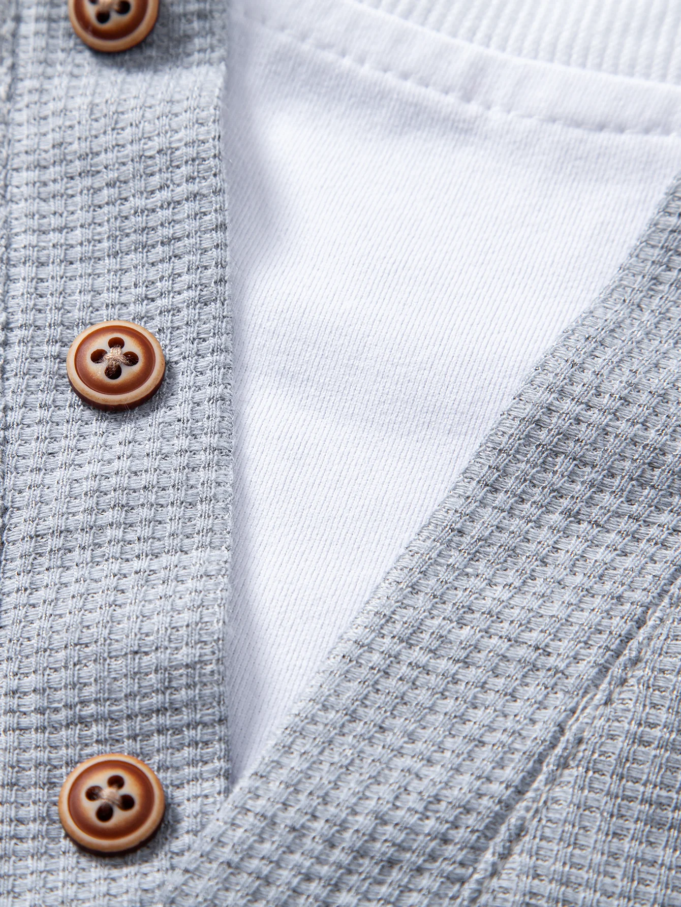 2 In 1 Button V-Neck Waffle T-Shirt With Pocket - Image 8
