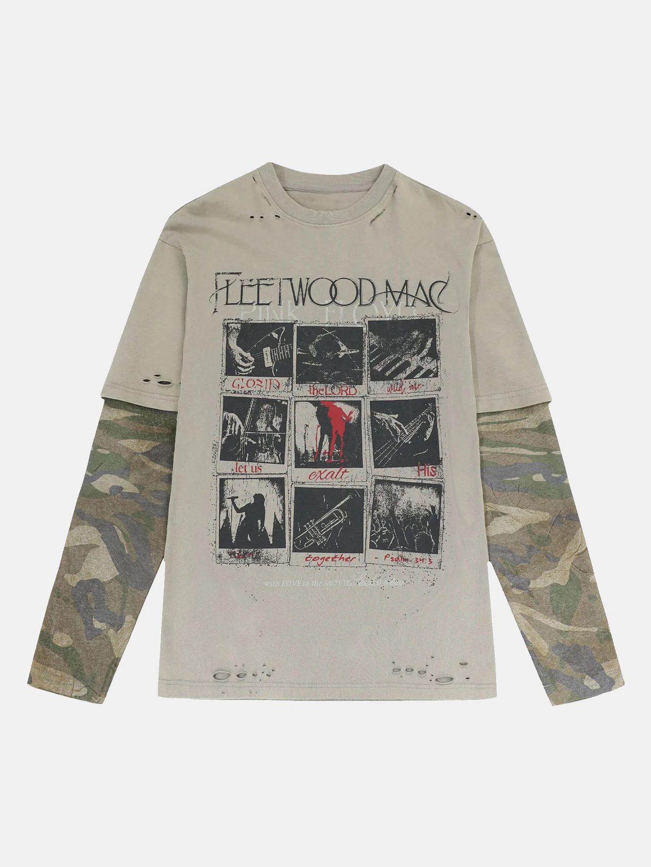 2 in 1 Tarnung Gewaschen Zerrissen Rock Print T-Shirt - Image 3