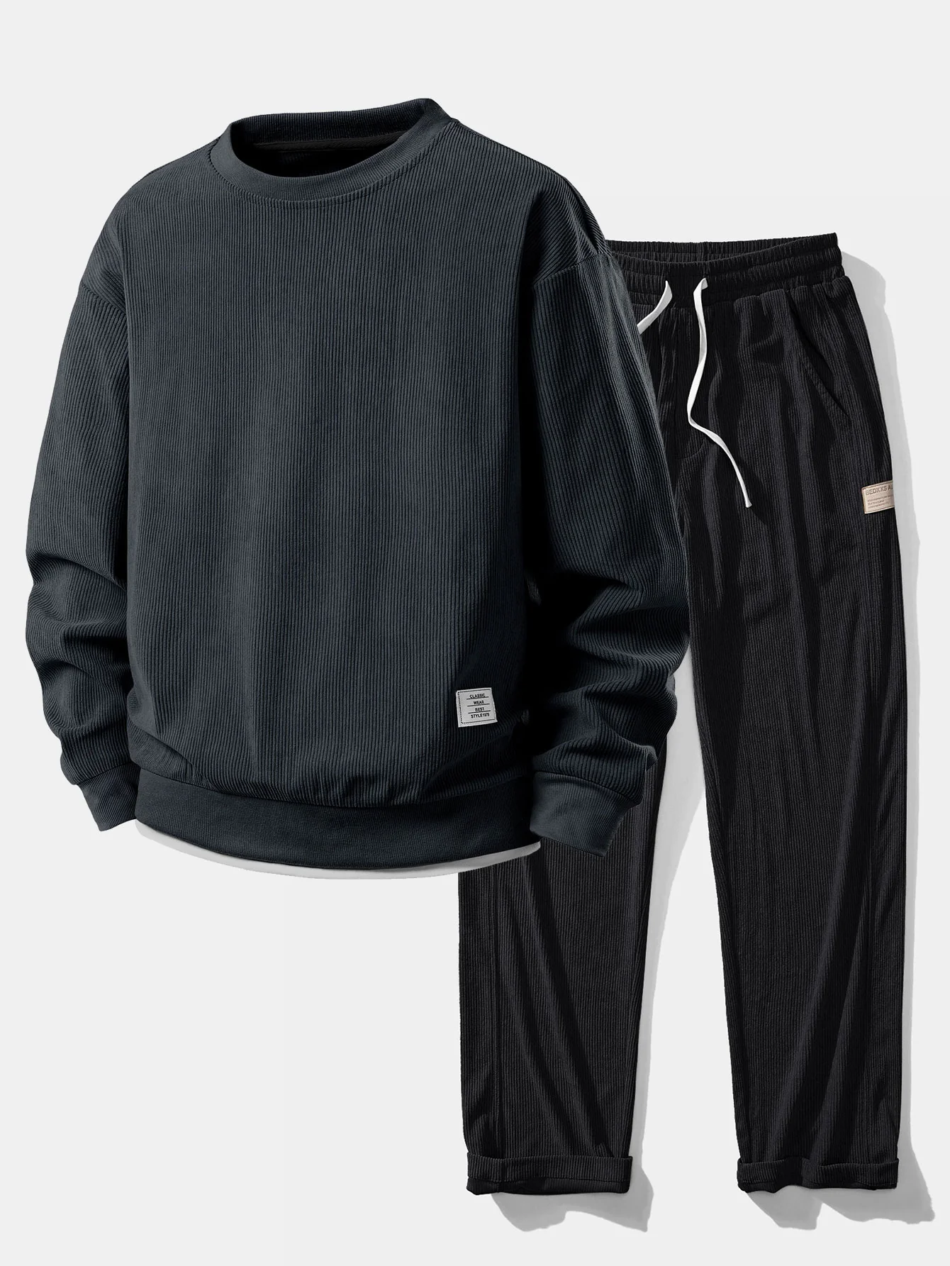 2 In 1 Crew Neck Stretch Corduroy Sweatshirt & Straight Leg Corduroy Pants - Image 2