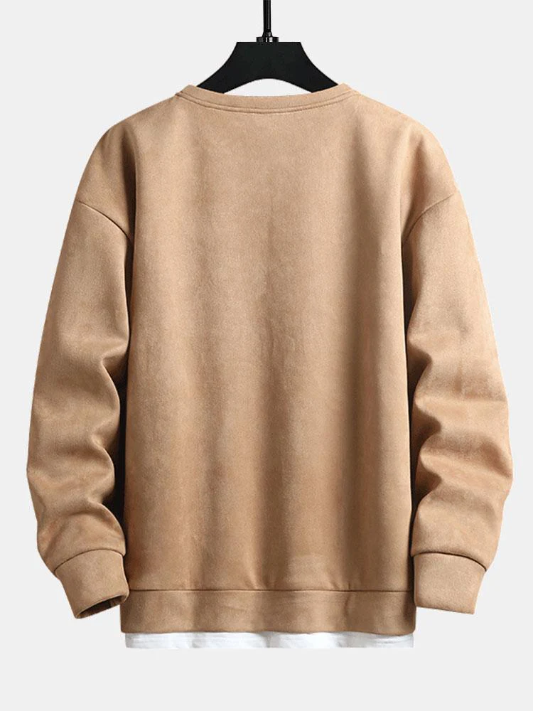 2-in-1 Kunstwildleder Rundhals Sweatshirt - Image 5