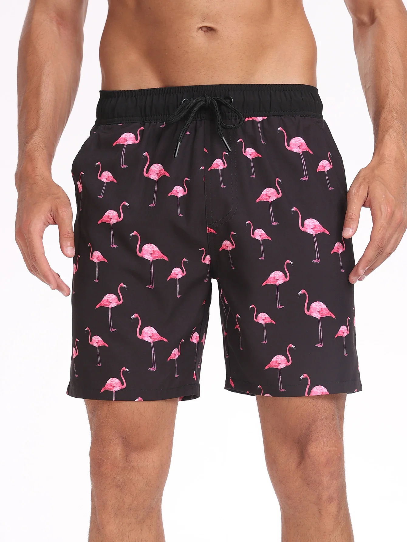 2-in-1 Flamingo-Print Taschen-Schnür-Schwimmshorts - Image 2