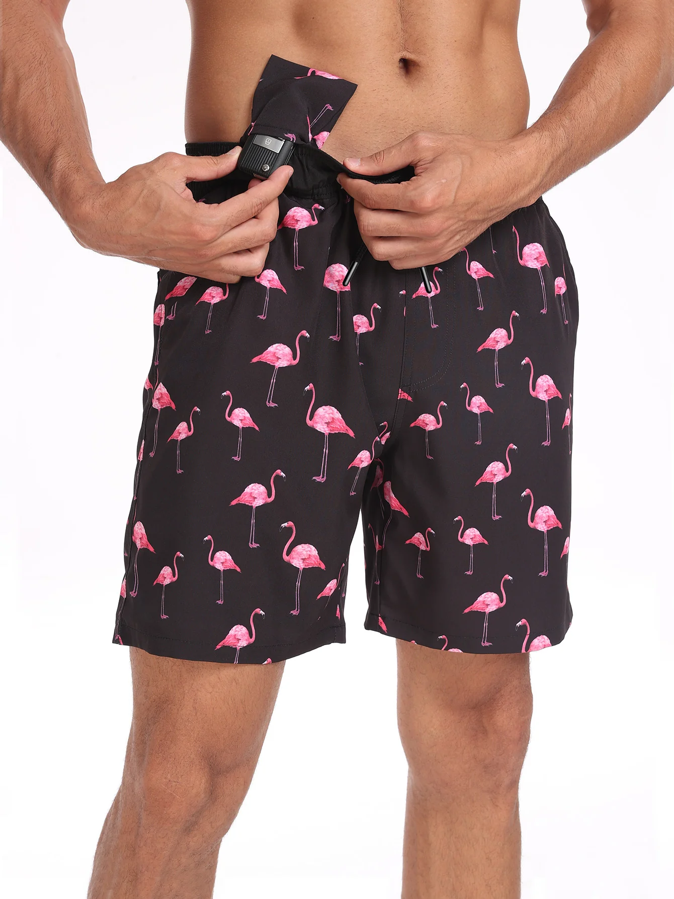 2-in-1 Flamingo-Print Taschen-Schnür-Schwimmshorts - Image 4