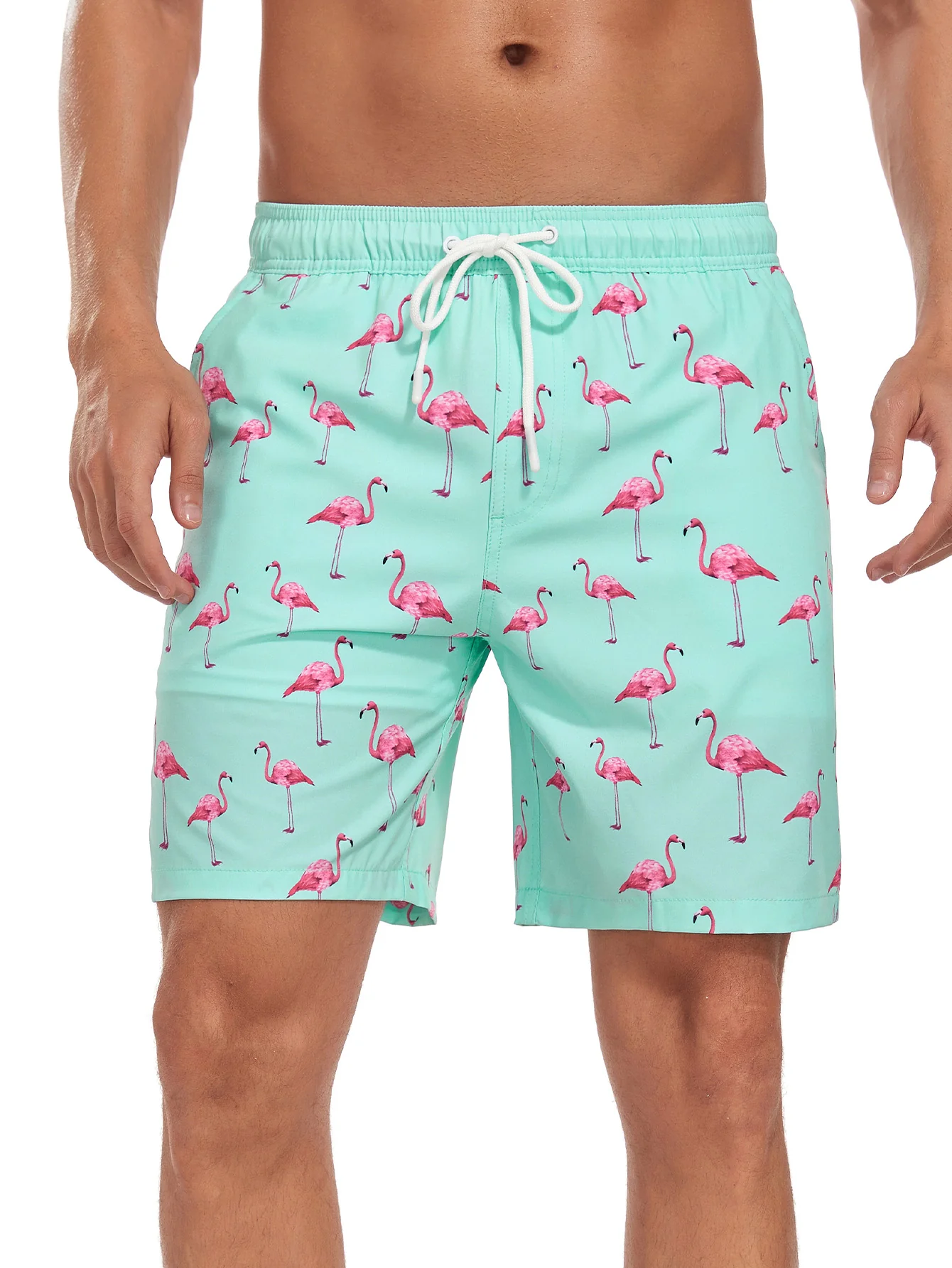 2-in-1 Flamingo-Print Taschen-Schnür-Schwimmshorts - Image 2