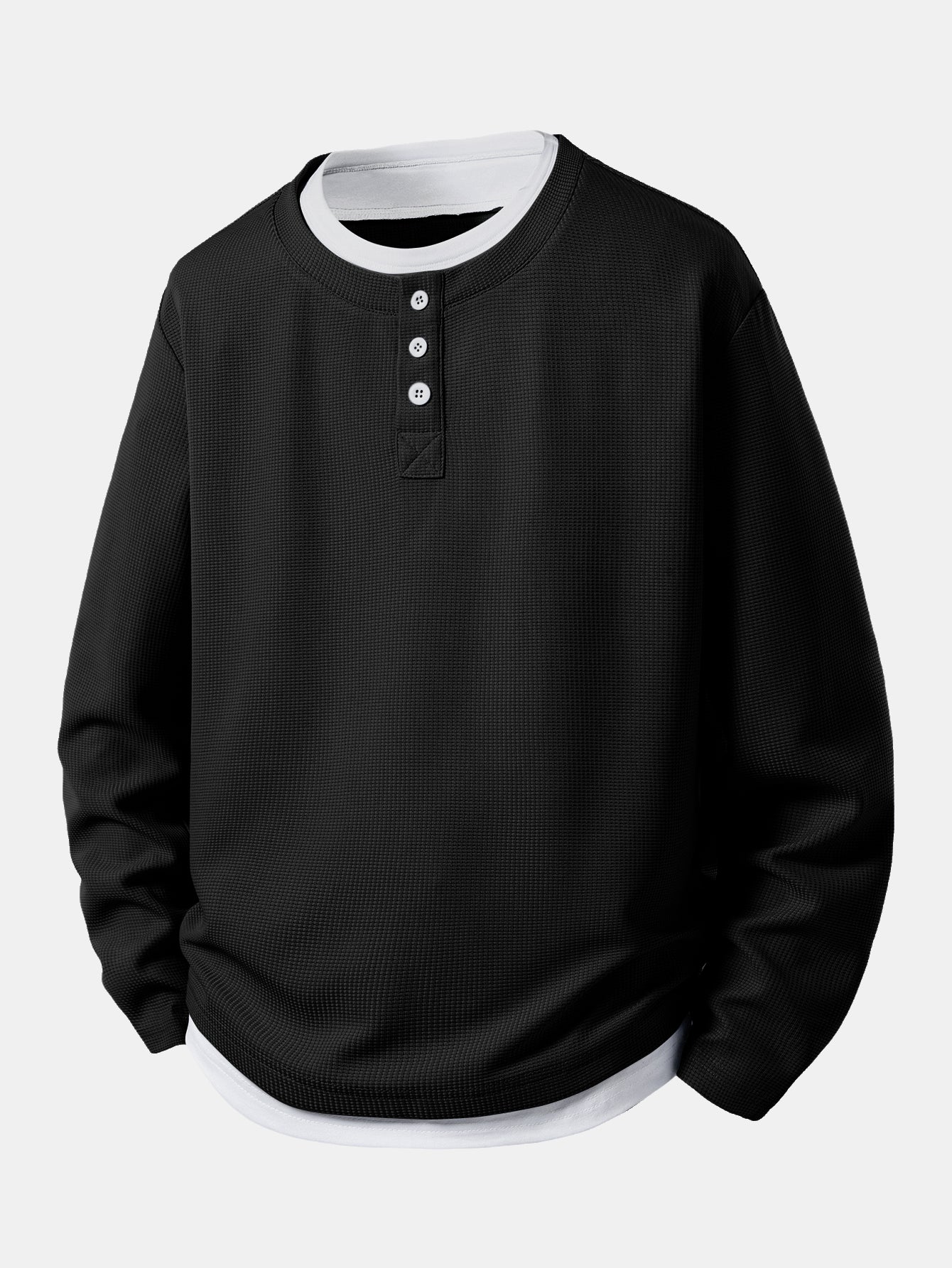 2 In 1 Henley Collar Waffle T-Shirt - Image 3