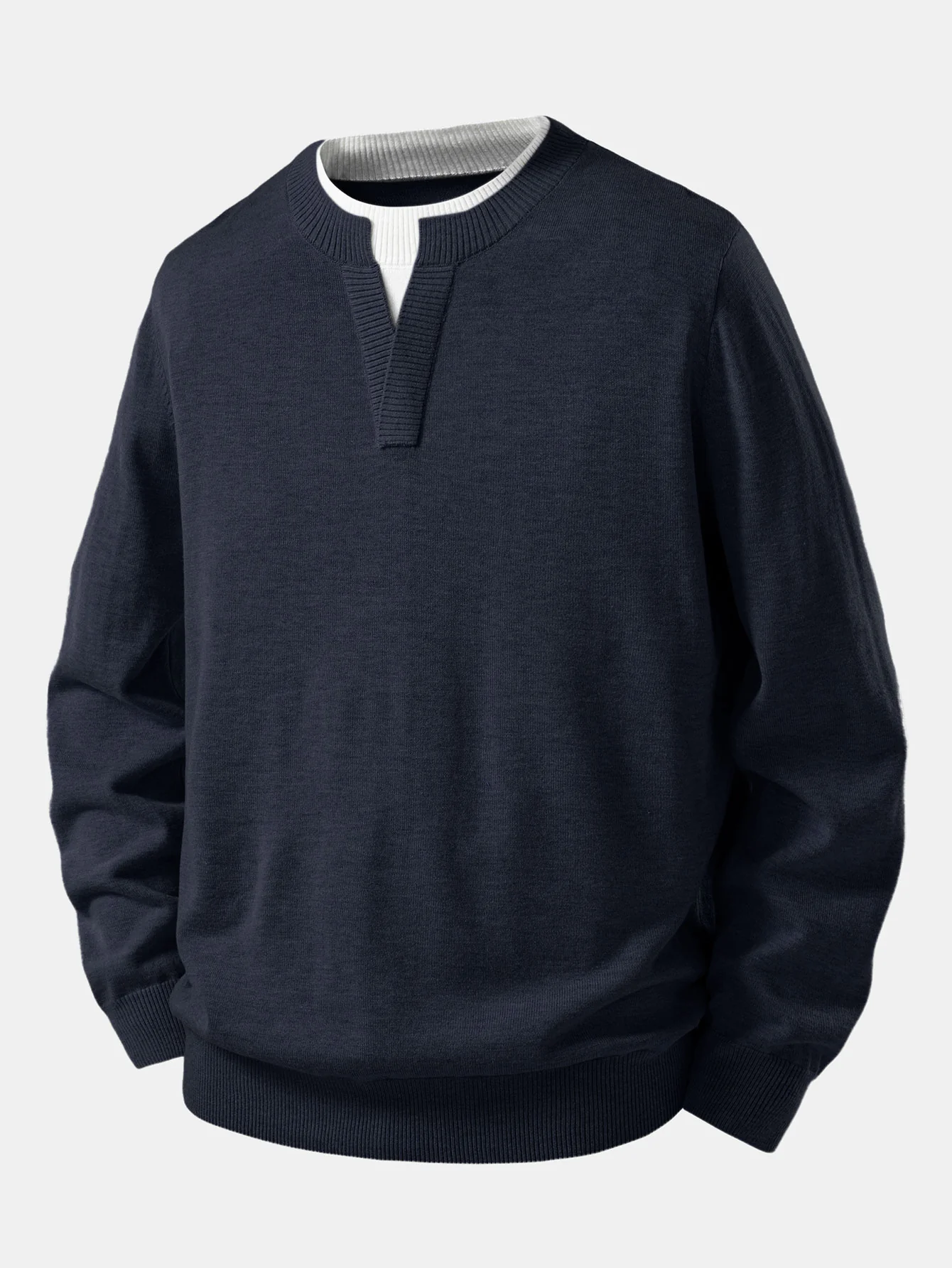 Long Sleeve 2 In 1 Split Neck Sweater