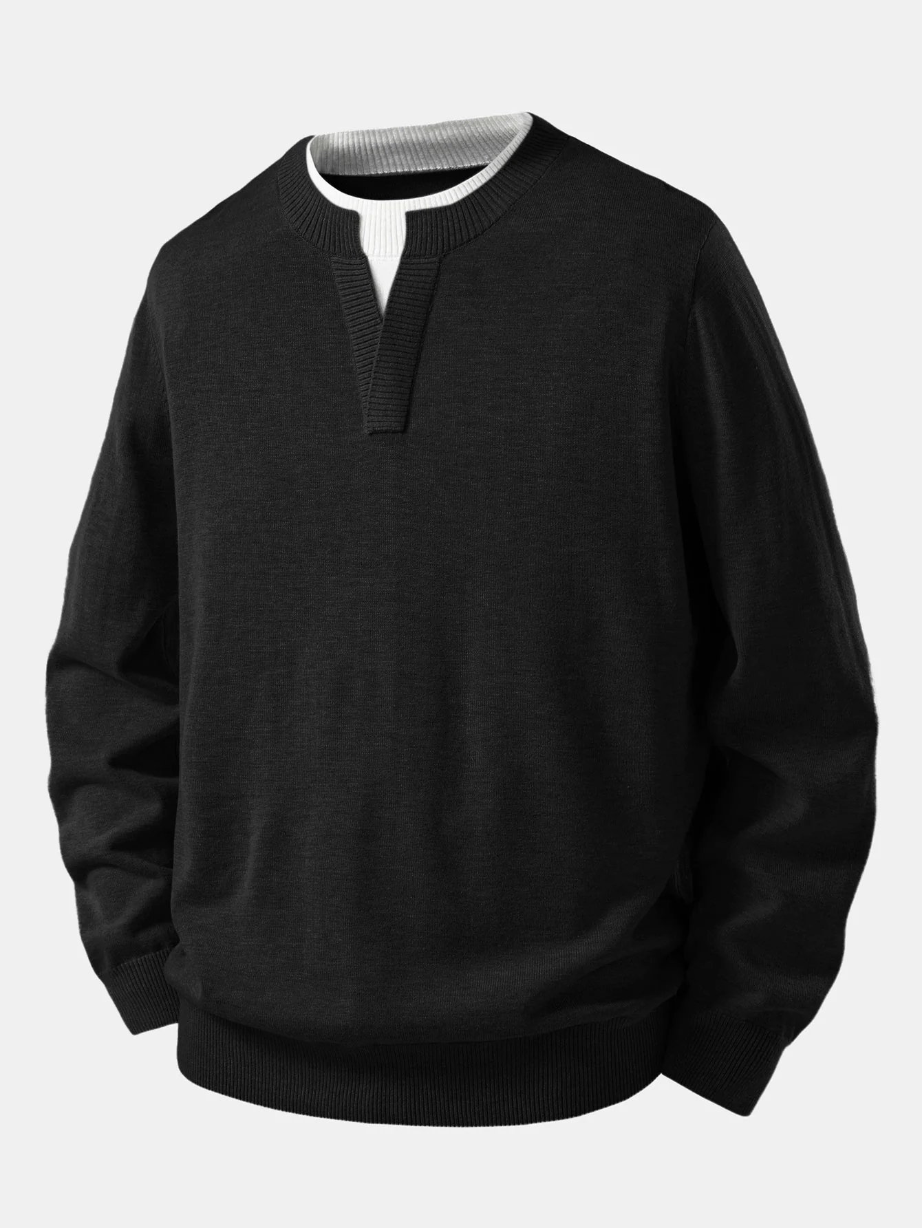 Long Sleeve 2 In 1 Split Neck Sweater - Image 3