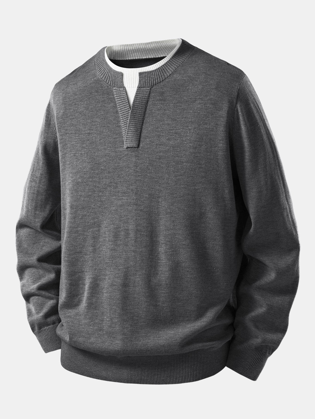 Long Sleeve 2 In 1 Split Neck Sweater - Image 7