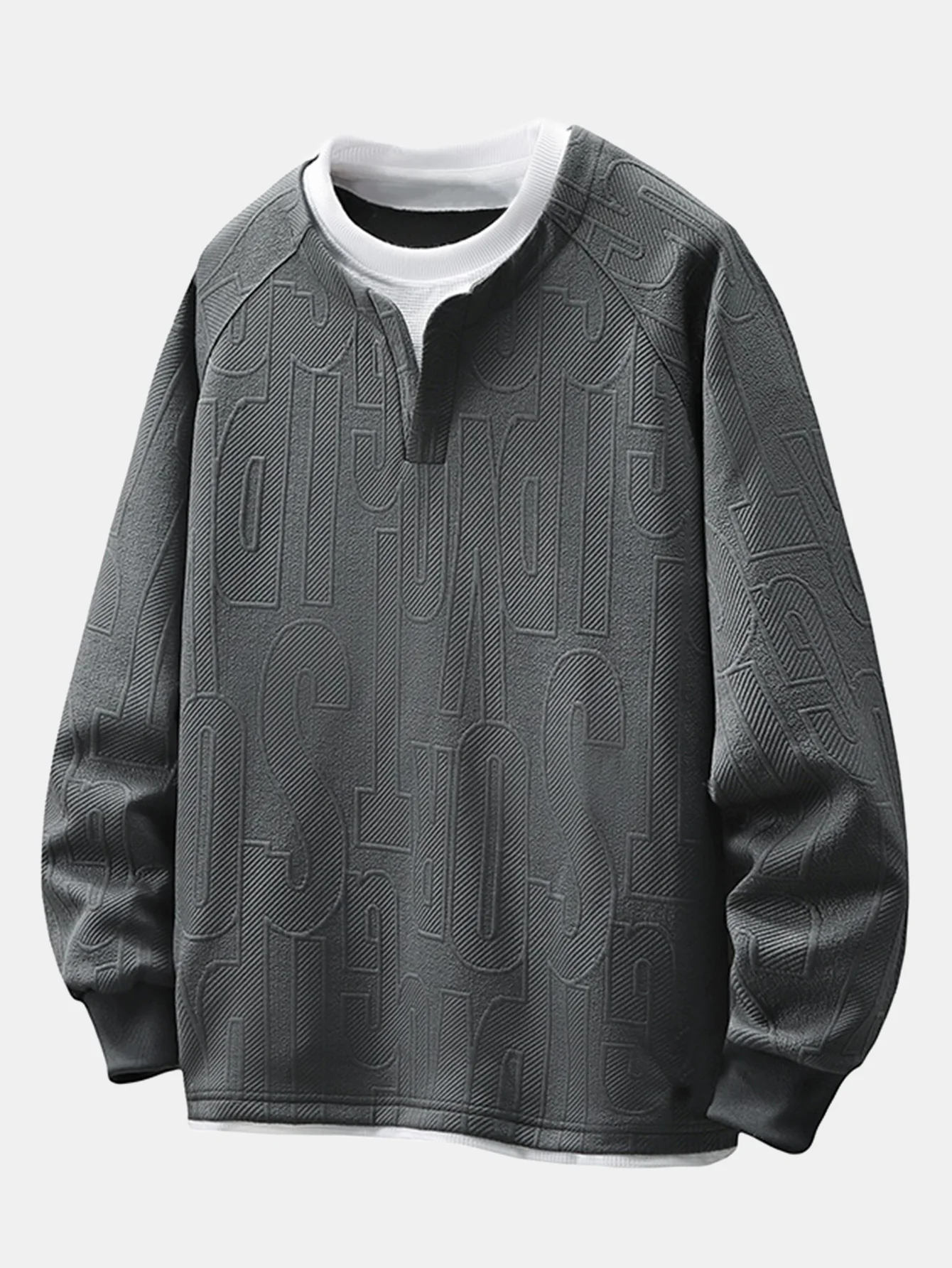 Locker sitzendes 2-in-1 Buchstaben-Jacquard Sweatshirt mit Reverskragen