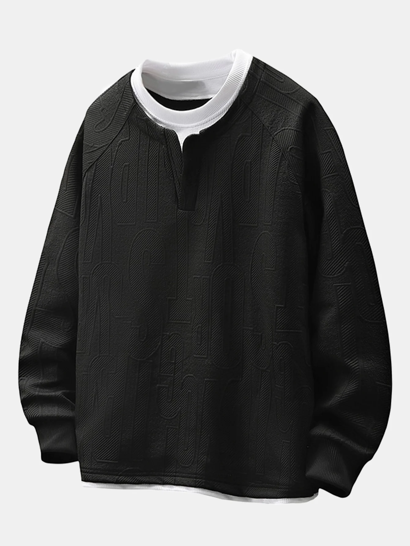 Locker sitzendes 2-in-1 Buchstaben-Jacquard Sweatshirt mit Reverskragen - Image 3