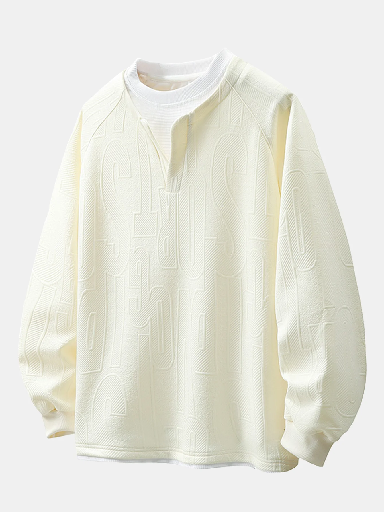 Locker sitzendes 2-in-1 Buchstaben-Jacquard Sweatshirt mit Reverskragen - Image 5