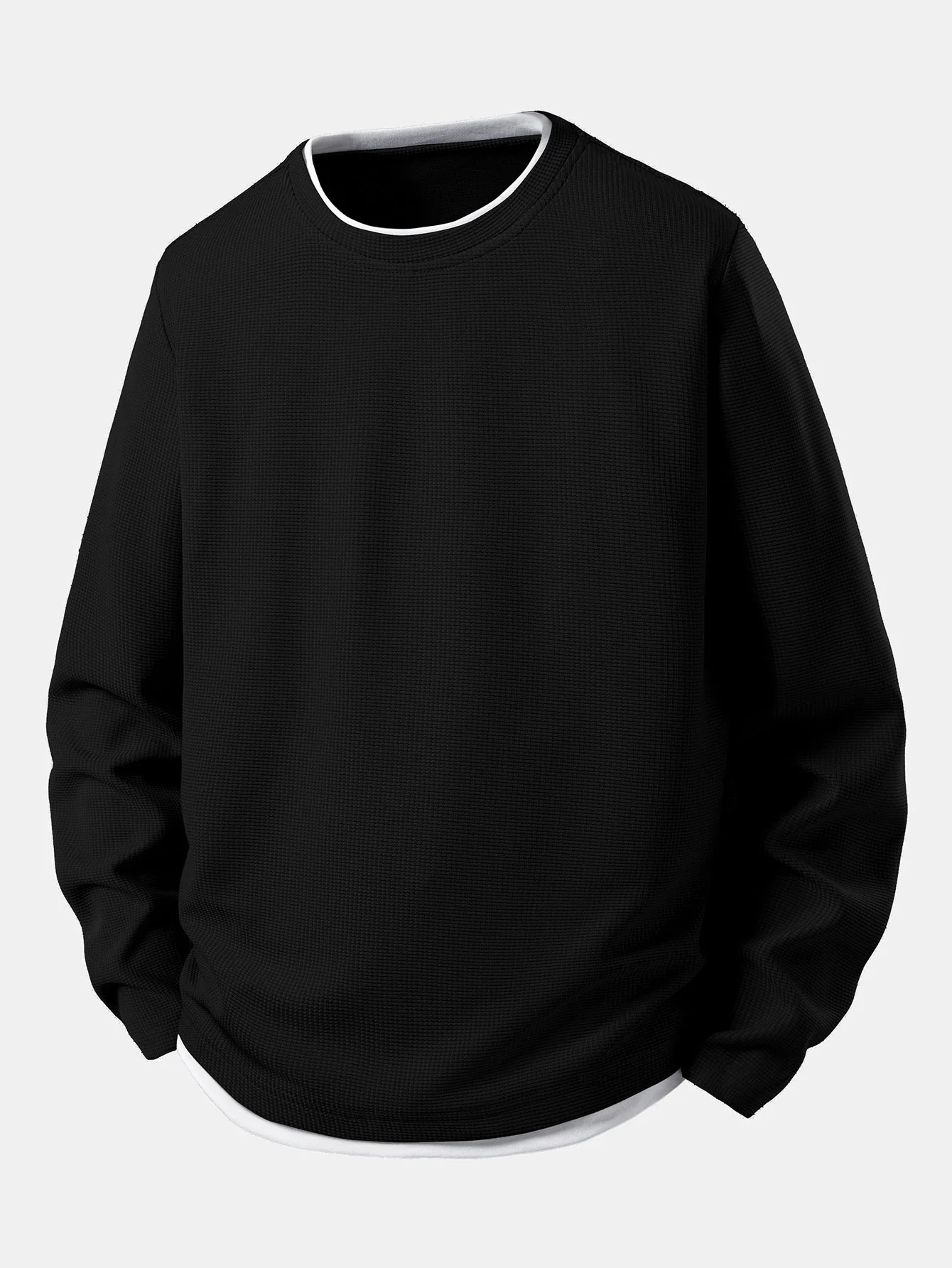 2 In 1 Long Sleeved Crew Neck Waffle T-Shirt - Image 3