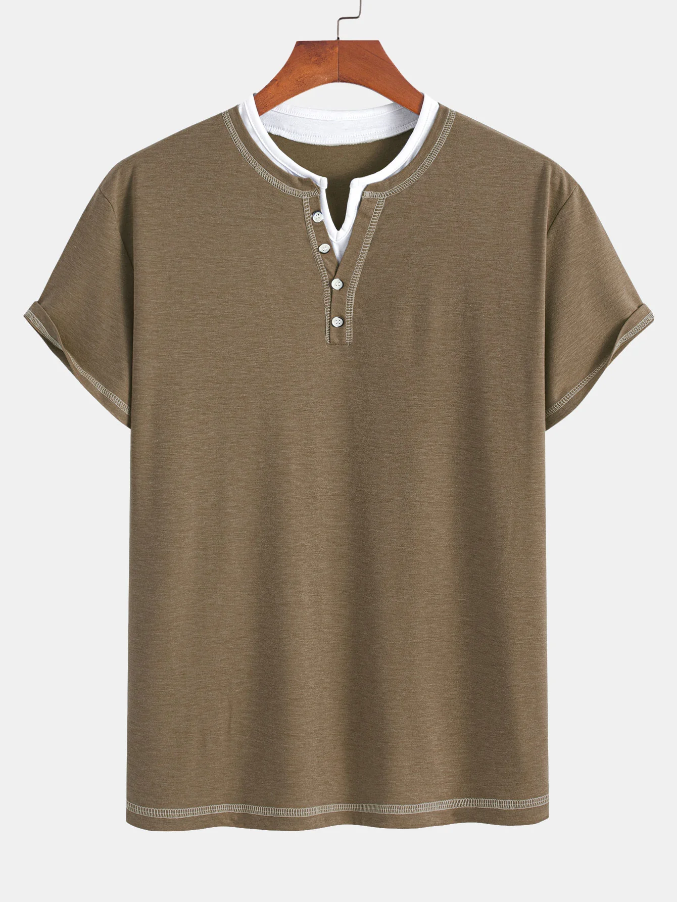 2-in-1 T-Shirt mit eingekerbtem Kragen und Kontrastnähten - Image 11