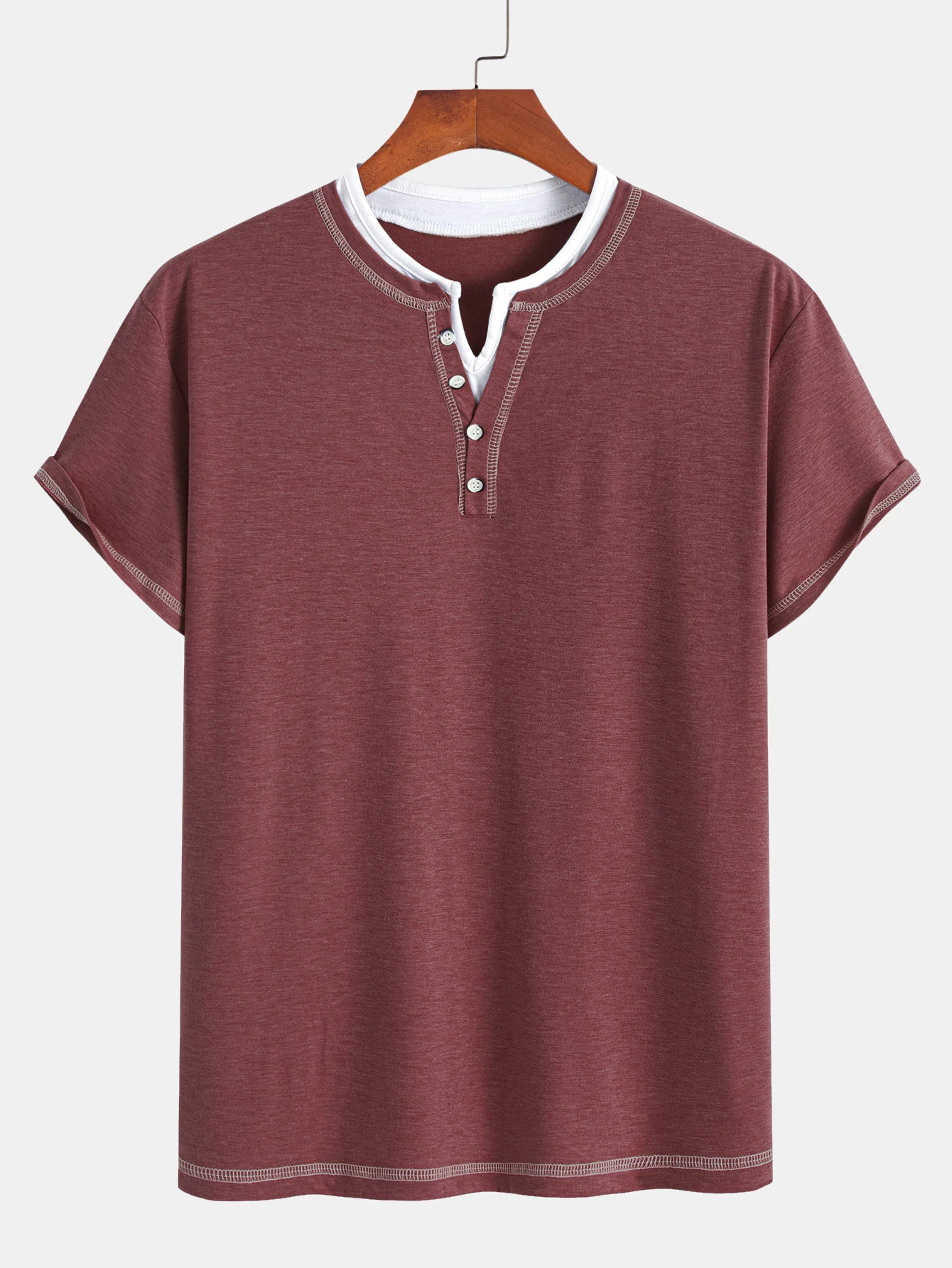 2-in-1 T-Shirt mit eingekerbtem Kragen und Kontrastnähten - Image 15