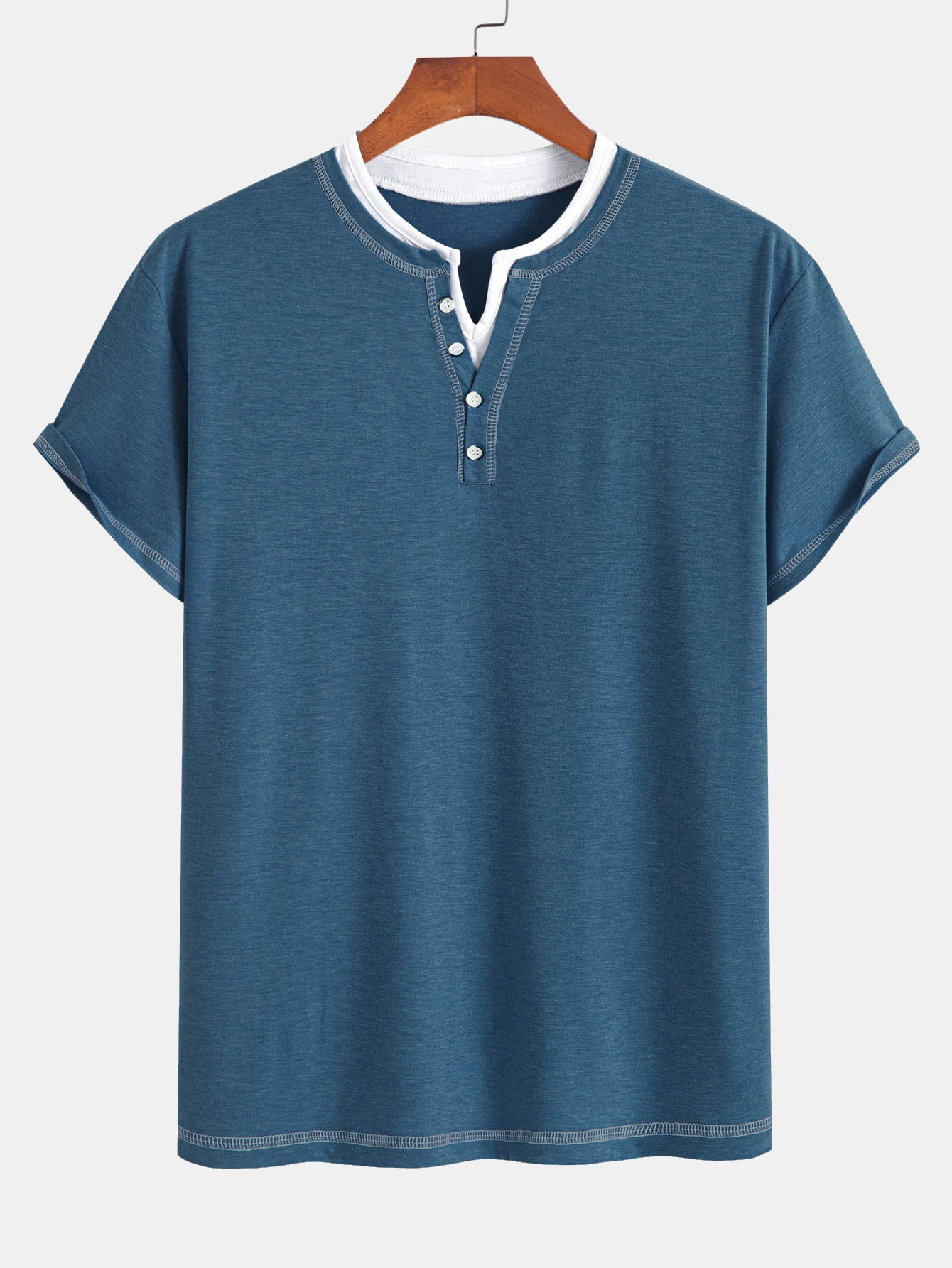 2-in-1 T-Shirt mit eingekerbtem Kragen und Kontrastnähten - Image 16