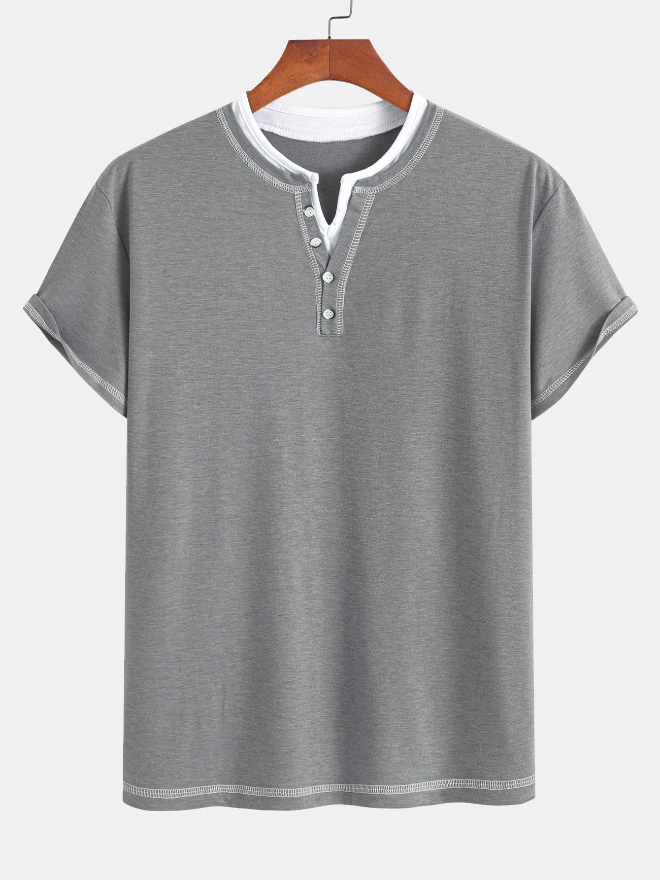 2-in-1 T-Shirt mit eingekerbtem Kragen und Kontrastnähten - Image 3