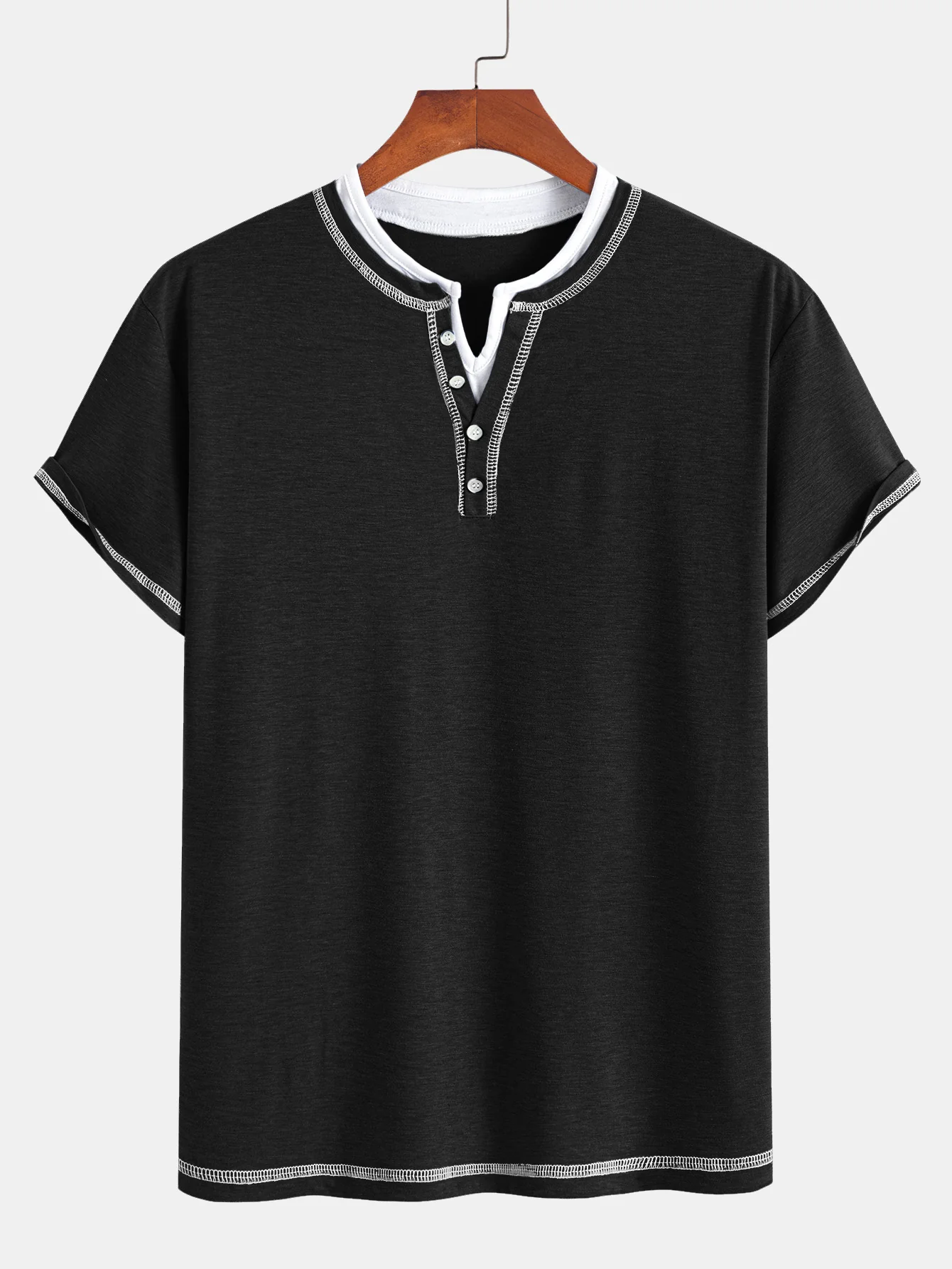 2-in-1 T-Shirt mit eingekerbtem Kragen und Kontrastnähten - Image 5