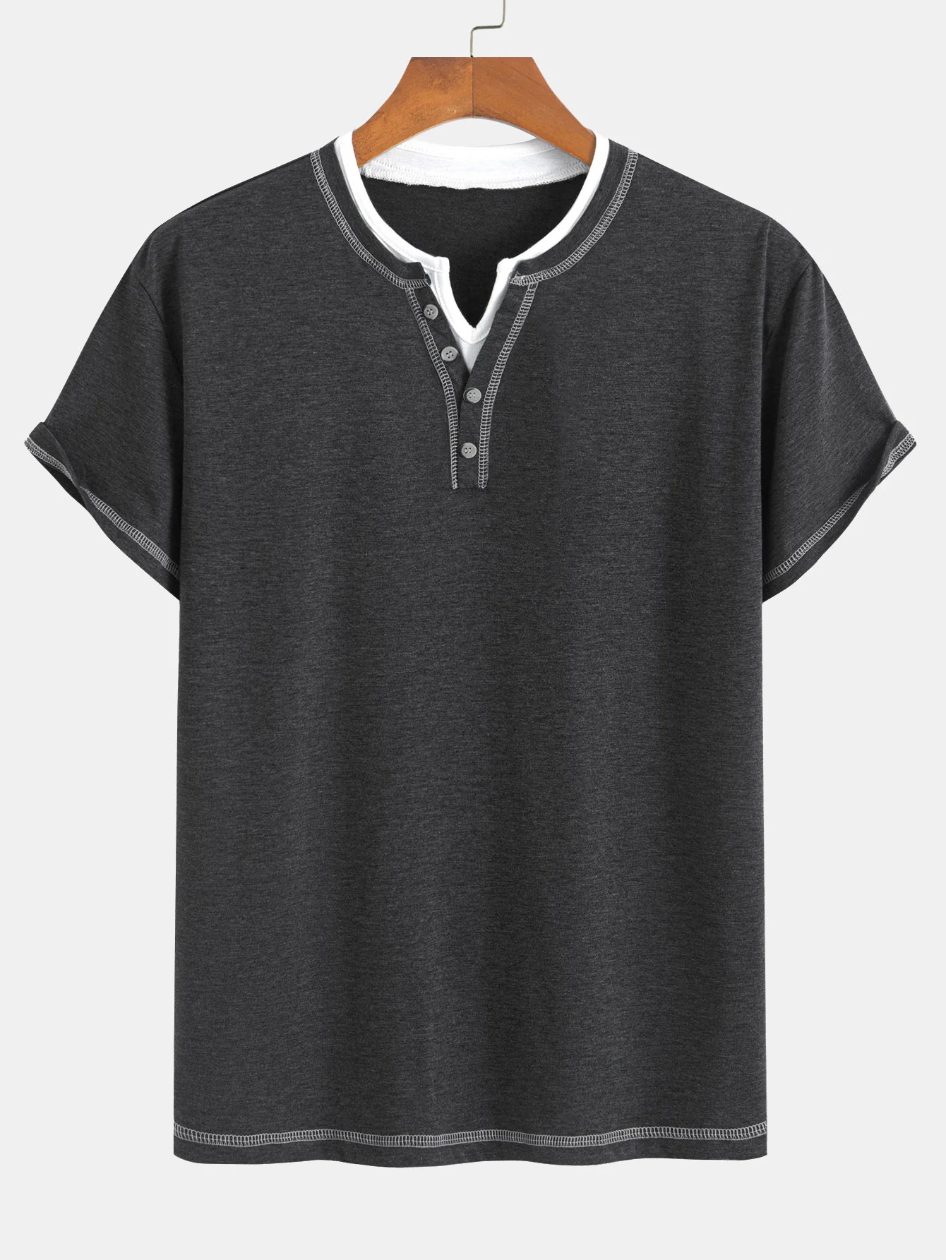 2-in-1 T-Shirt mit eingekerbtem Kragen und Kontrastnähten - Image 7