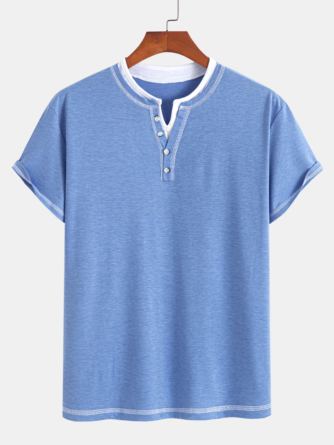 2-in-1 T-Shirt mit eingekerbtem Kragen und Kontrastnähten - Image 9
