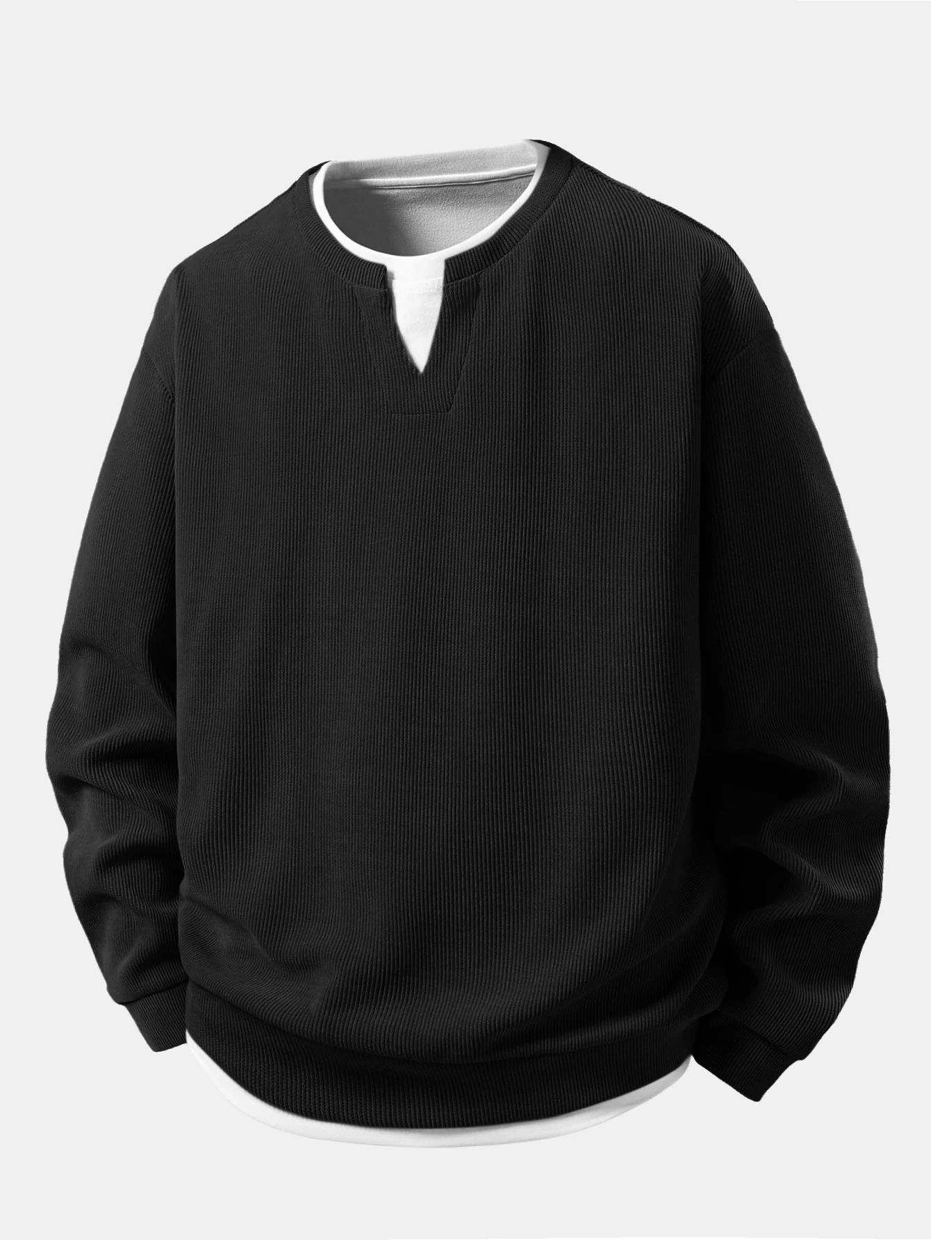 Relax Fit 2 In 1 Notched Collar Waffle Sweatshirt - Image 3