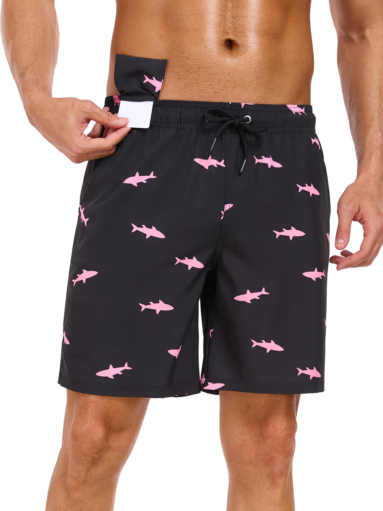 2-in-1 Badehose mit pinkem Hai-Print - Image 3