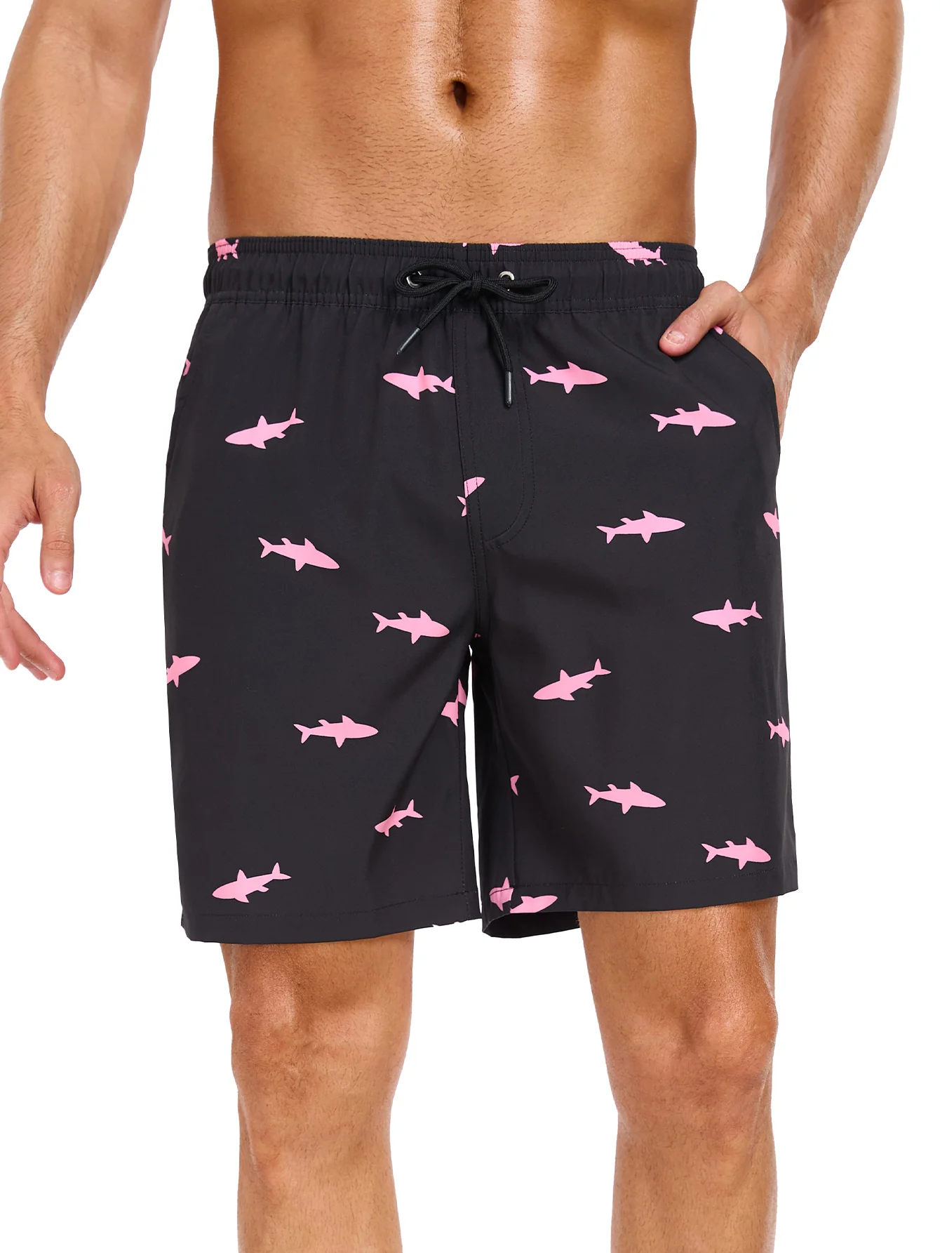 2-in-1 Badehose mit pinkem Hai-Print - Image 4