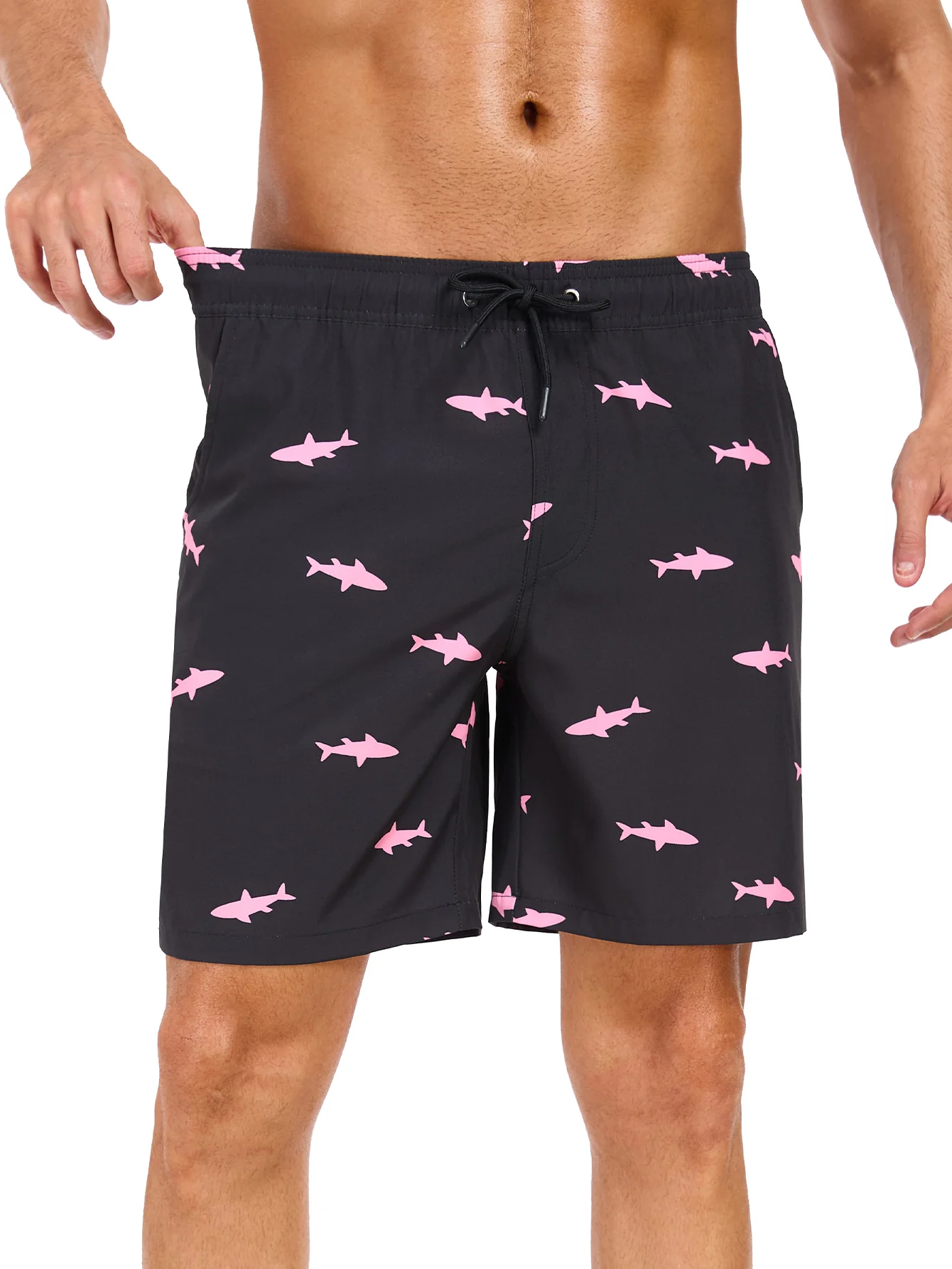 2-in-1 Badehose mit pinkem Hai-Print - Image 5