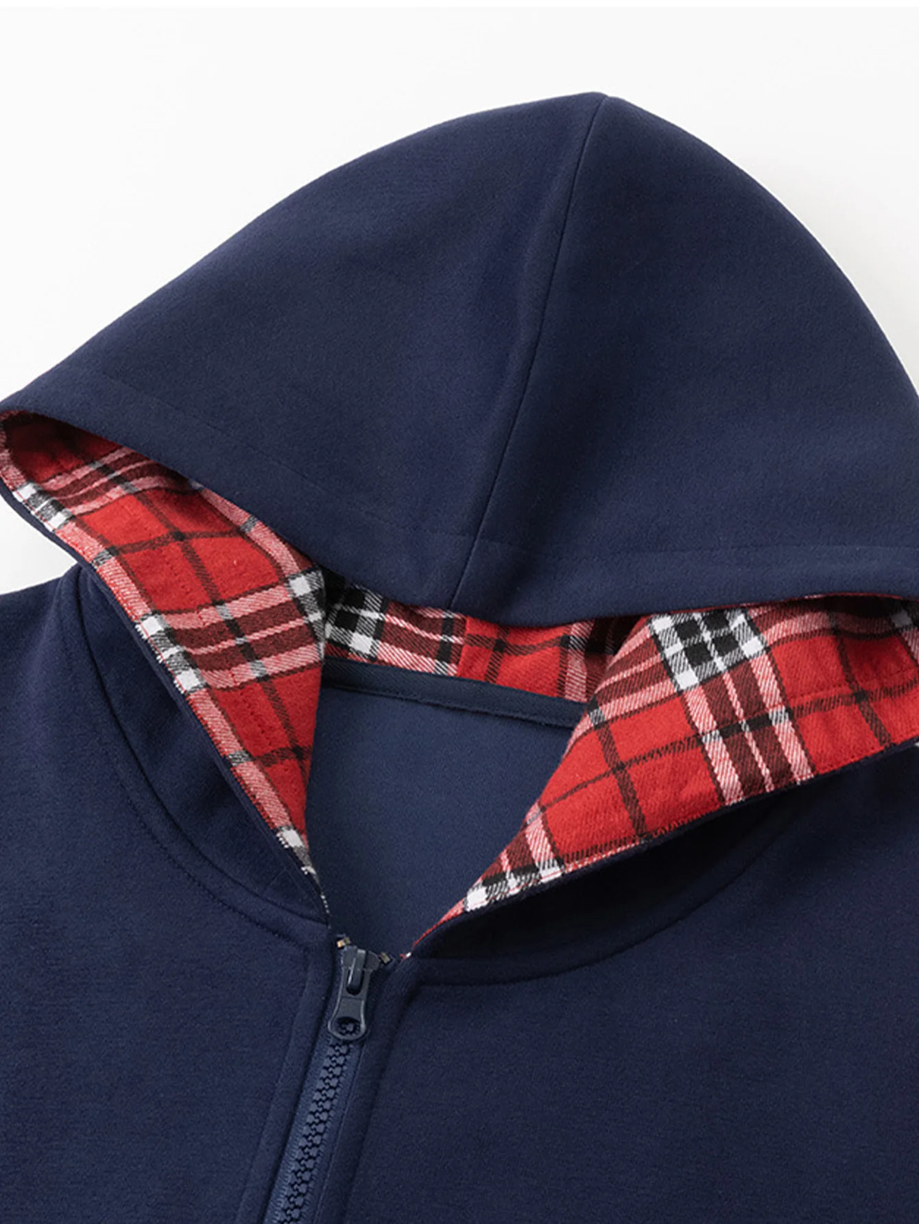 2 in 1 Kariertes Kapuzenpullover mit Reißverschluss und Kängurutasche - Image 5