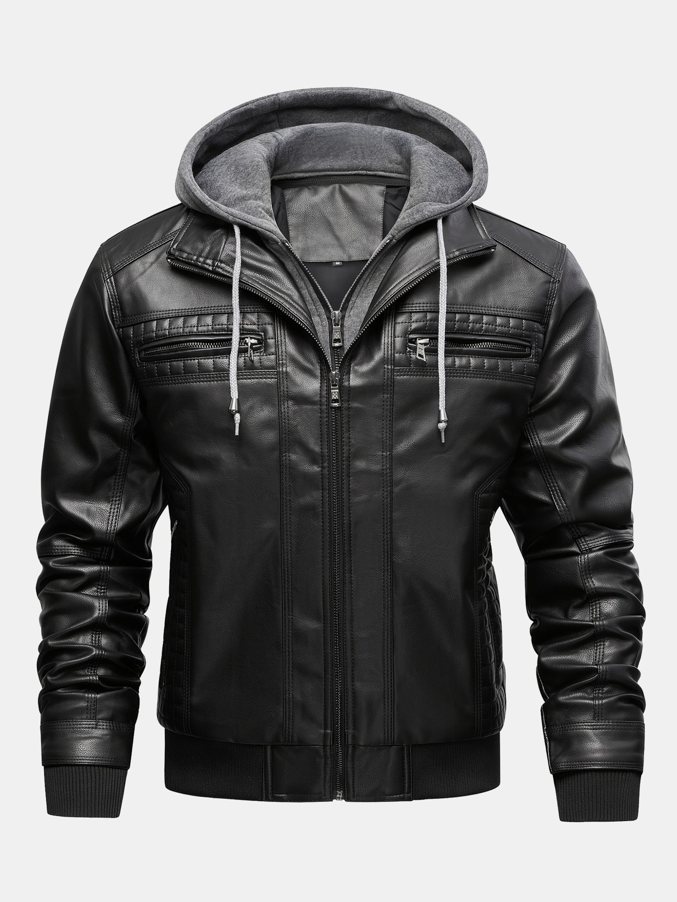 2 in 1 PU-Lederjacke mit abnehmbarem Kapuzenverschluss - Image 2