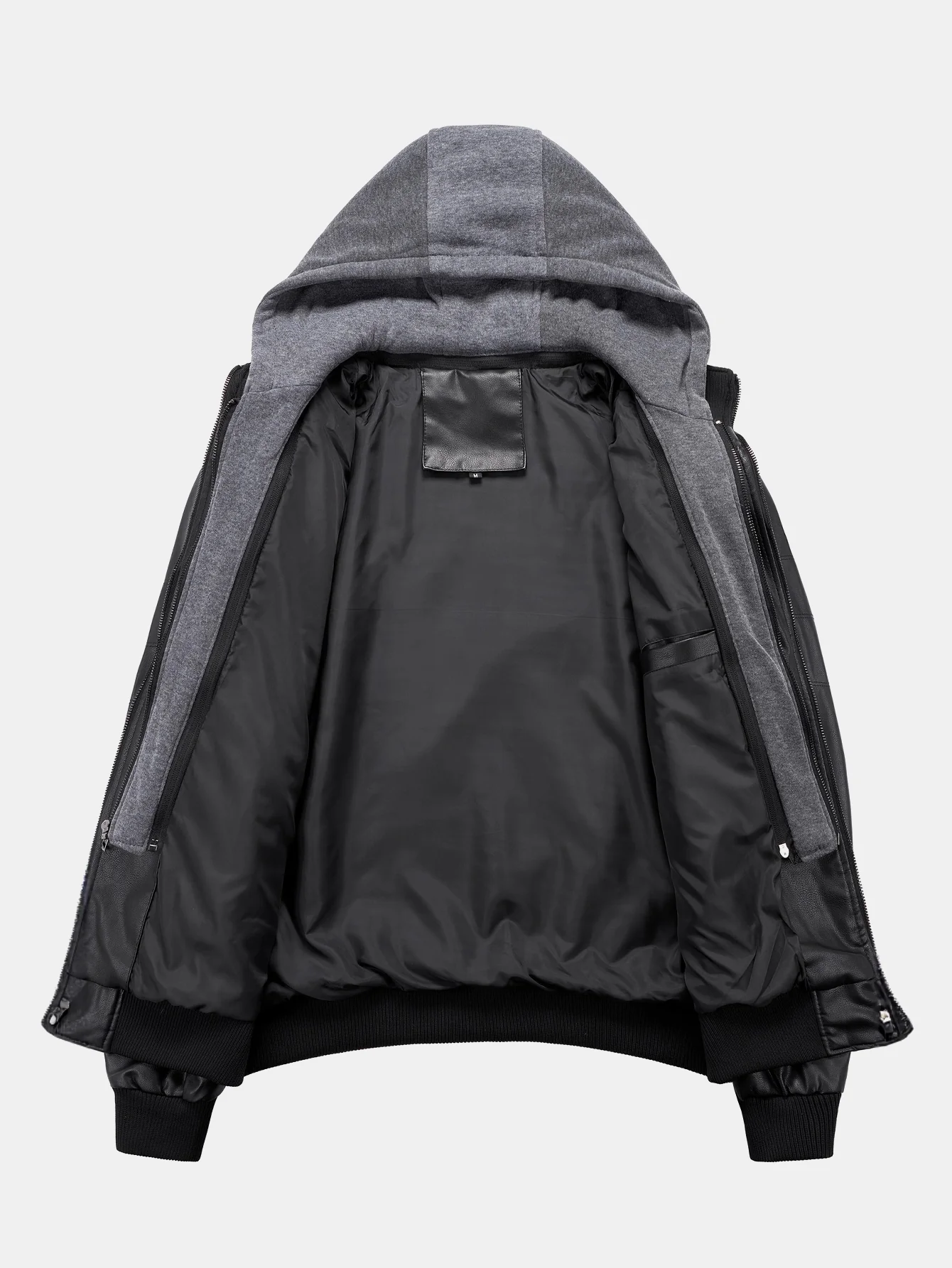 2 in 1 PU-Lederjacke mit abnehmbarem Kapuzenverschluss - Image 4