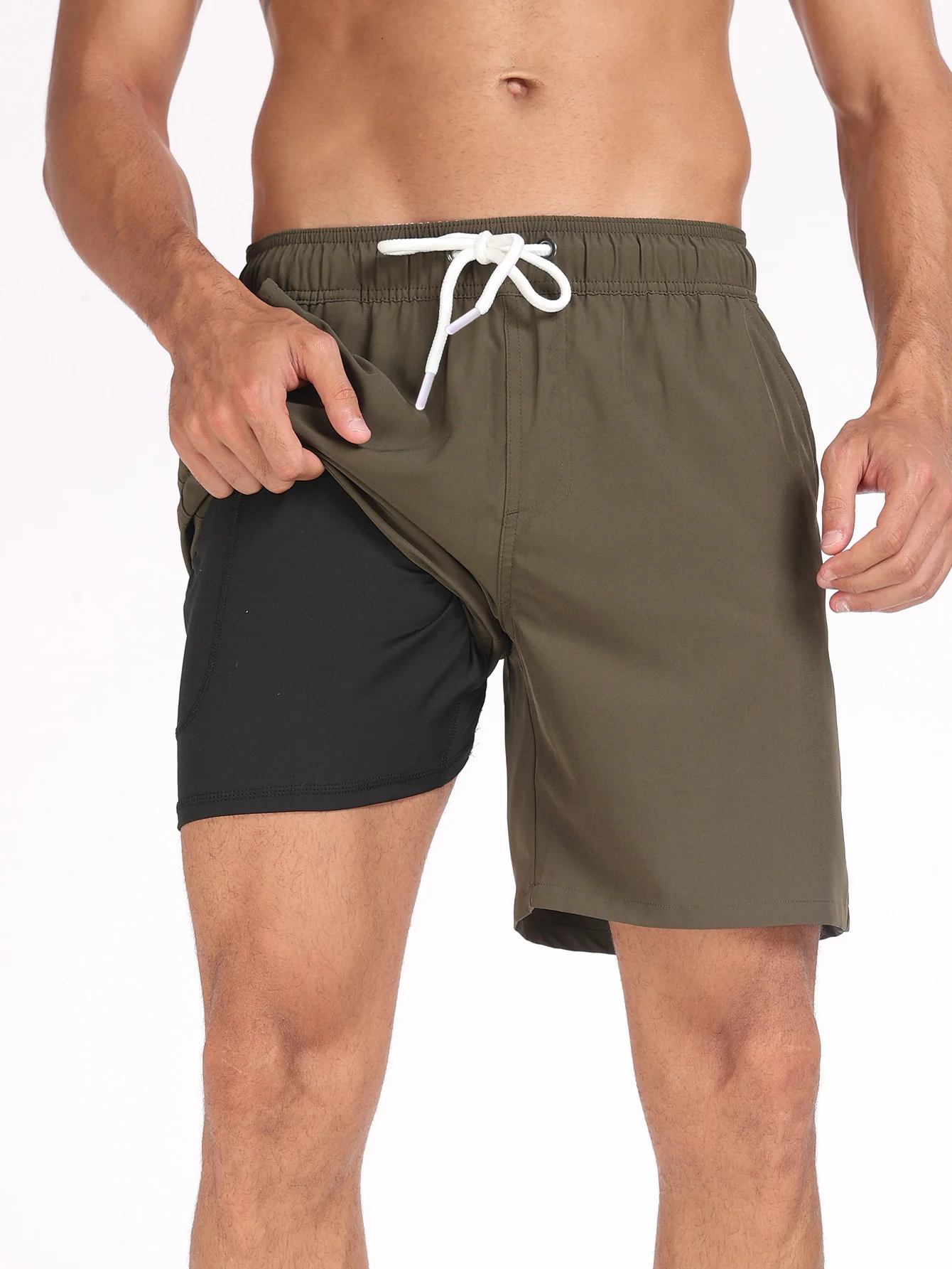 2-in-1 Einfarbige Badeshorts mit Kordelzug - Image 11