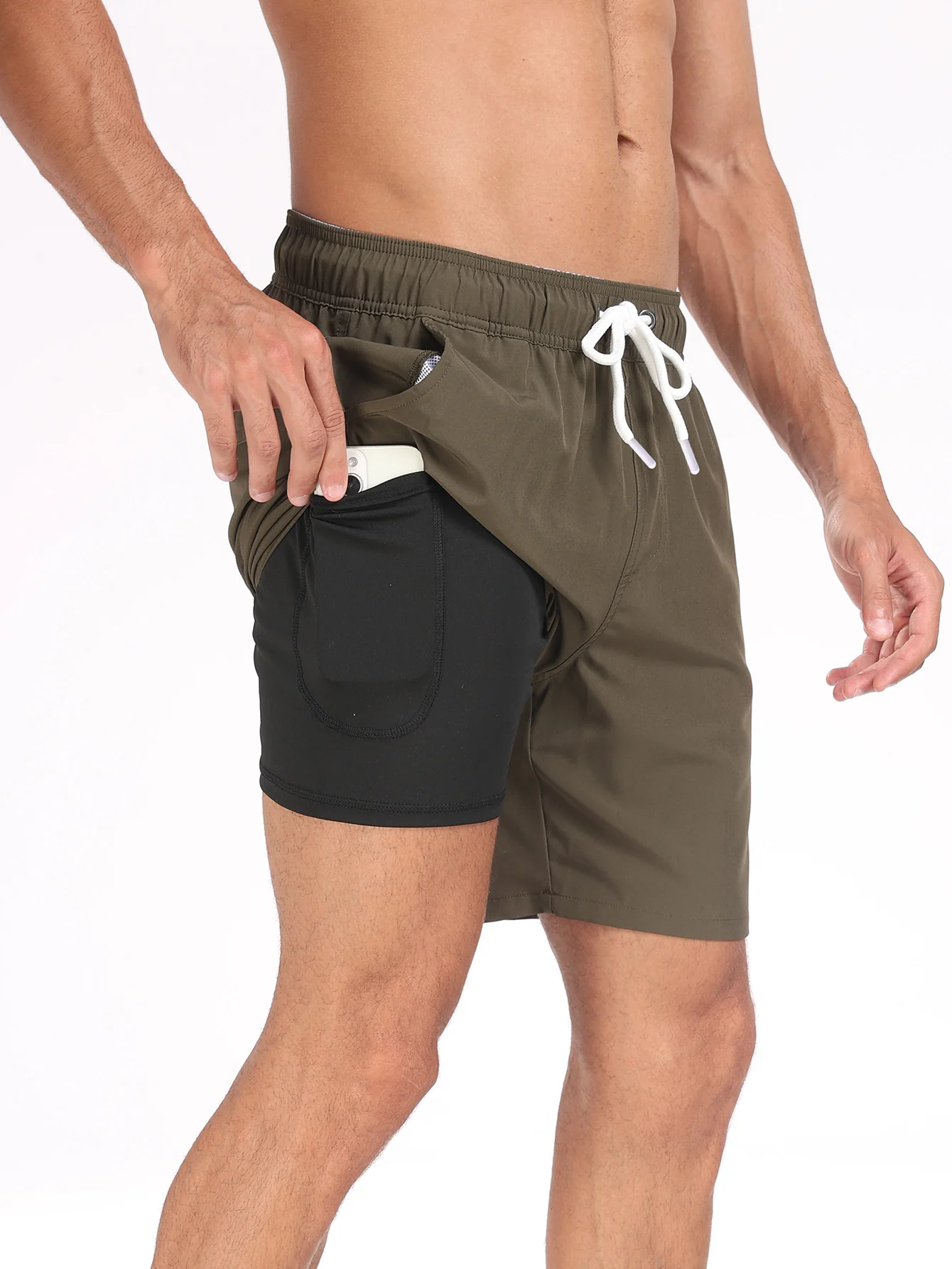 2-in-1 Einfarbige Badeshorts mit Kordelzug - Image 12