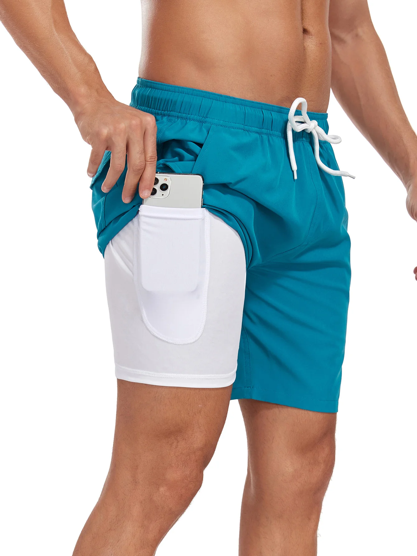 2-in-1 Einfarbige Badeshorts mit Kordelzug - Image 20