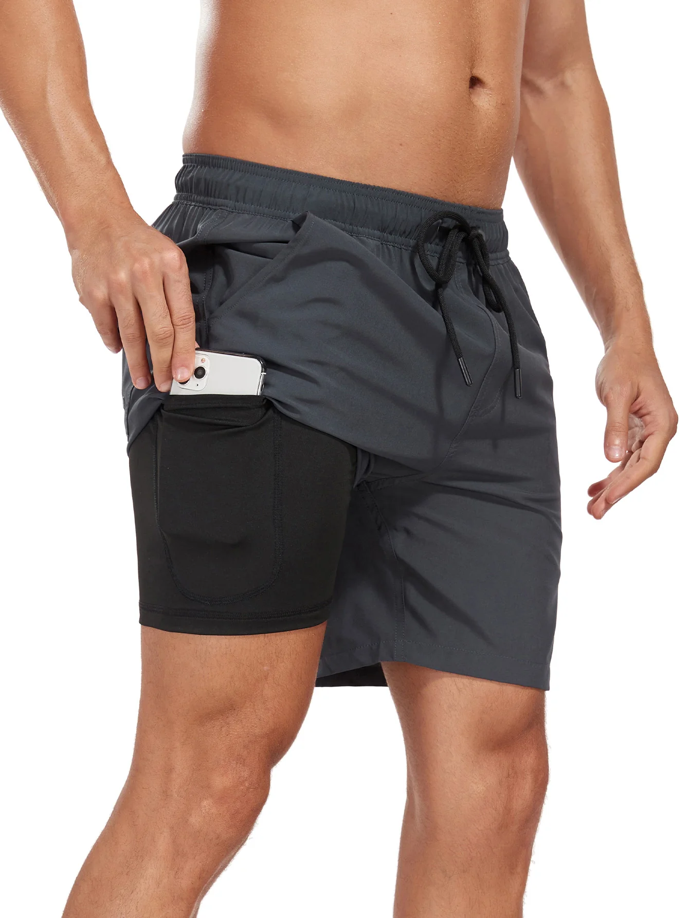 2-in-1 Einfarbige Badeshorts mit Kordelzug - Image 27