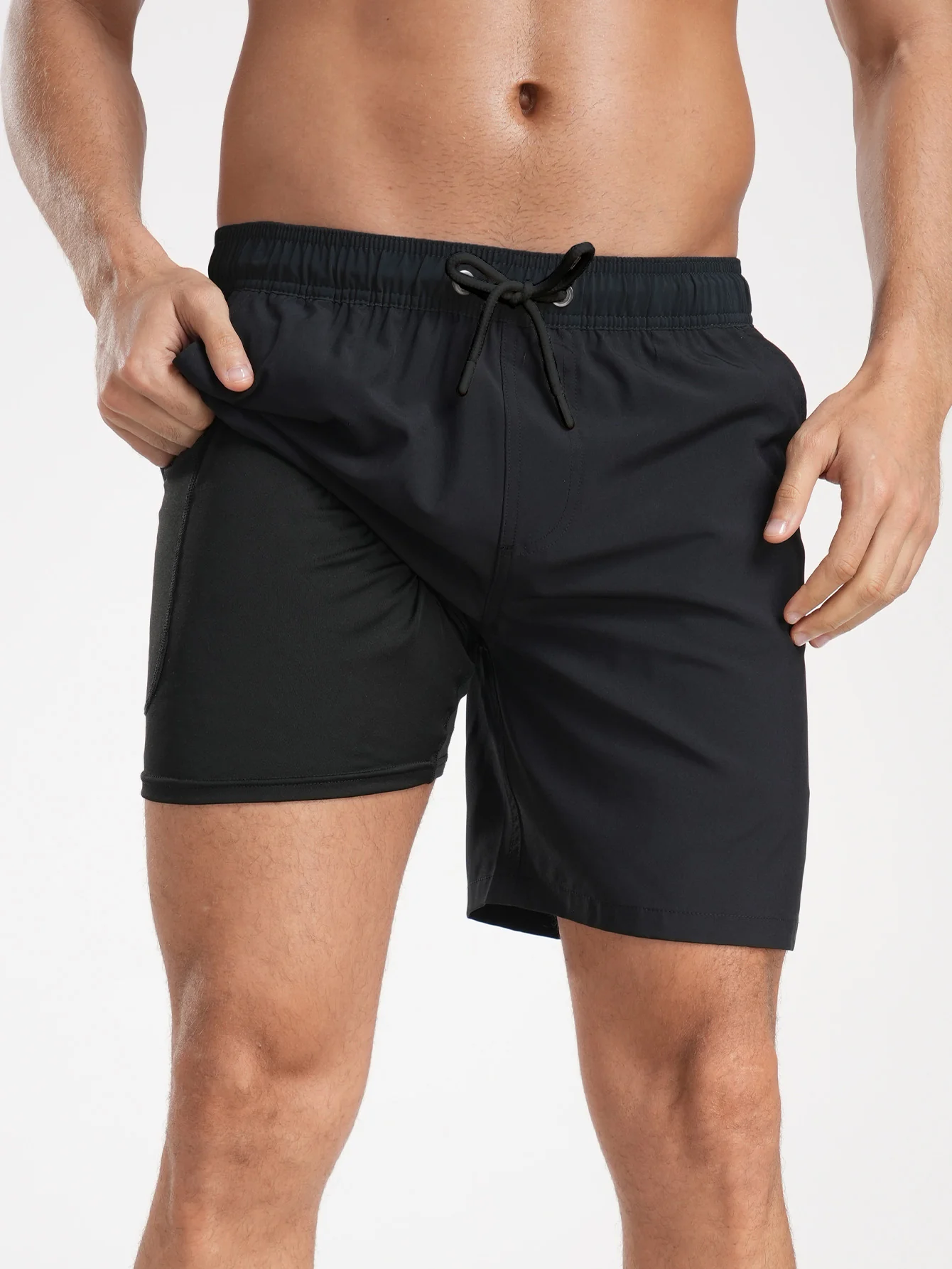 2-in-1 Einfarbige Badeshorts mit Kordelzug - Image 29