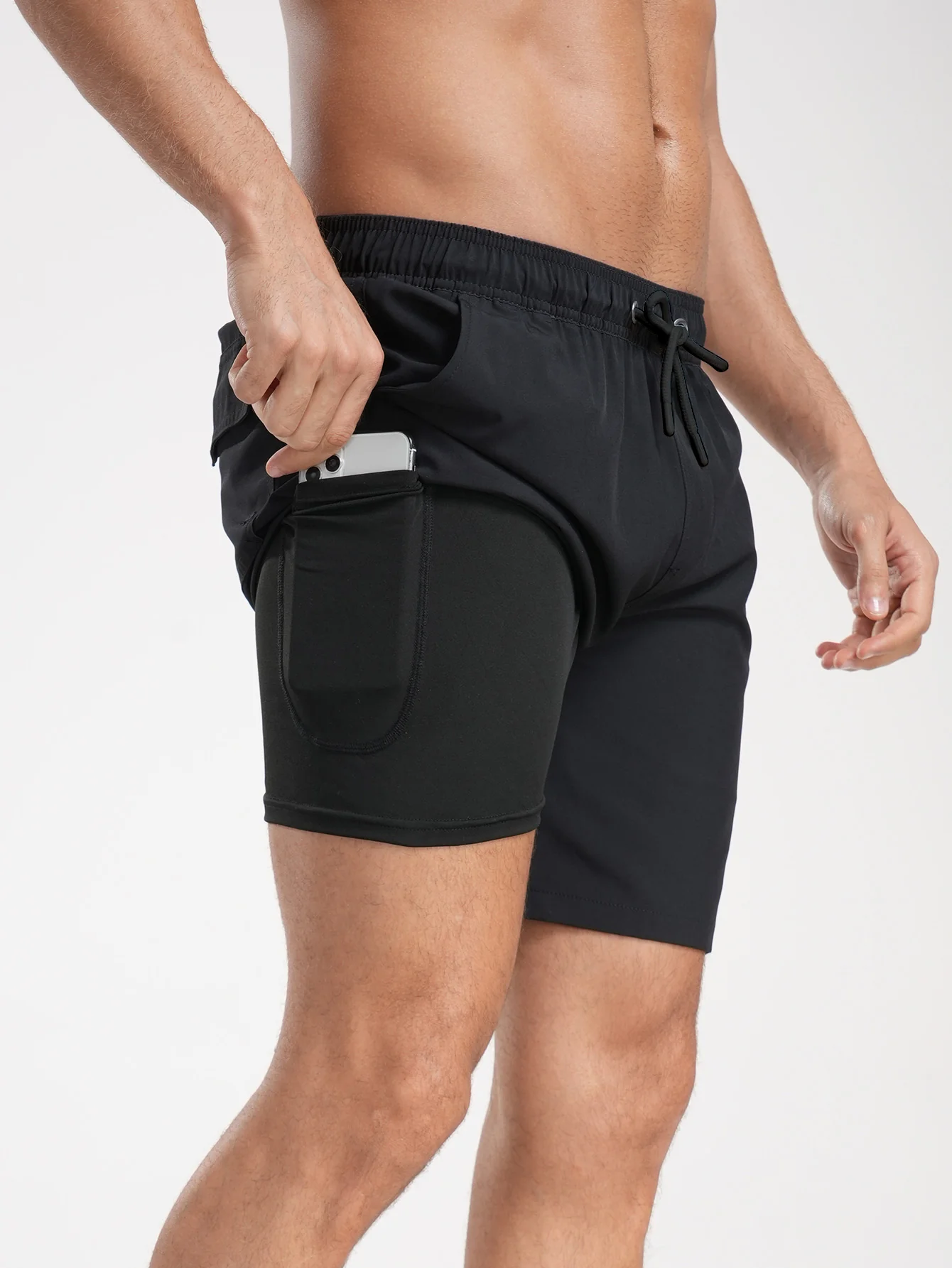 2-in-1 Einfarbige Badeshorts mit Kordelzug - Image 32