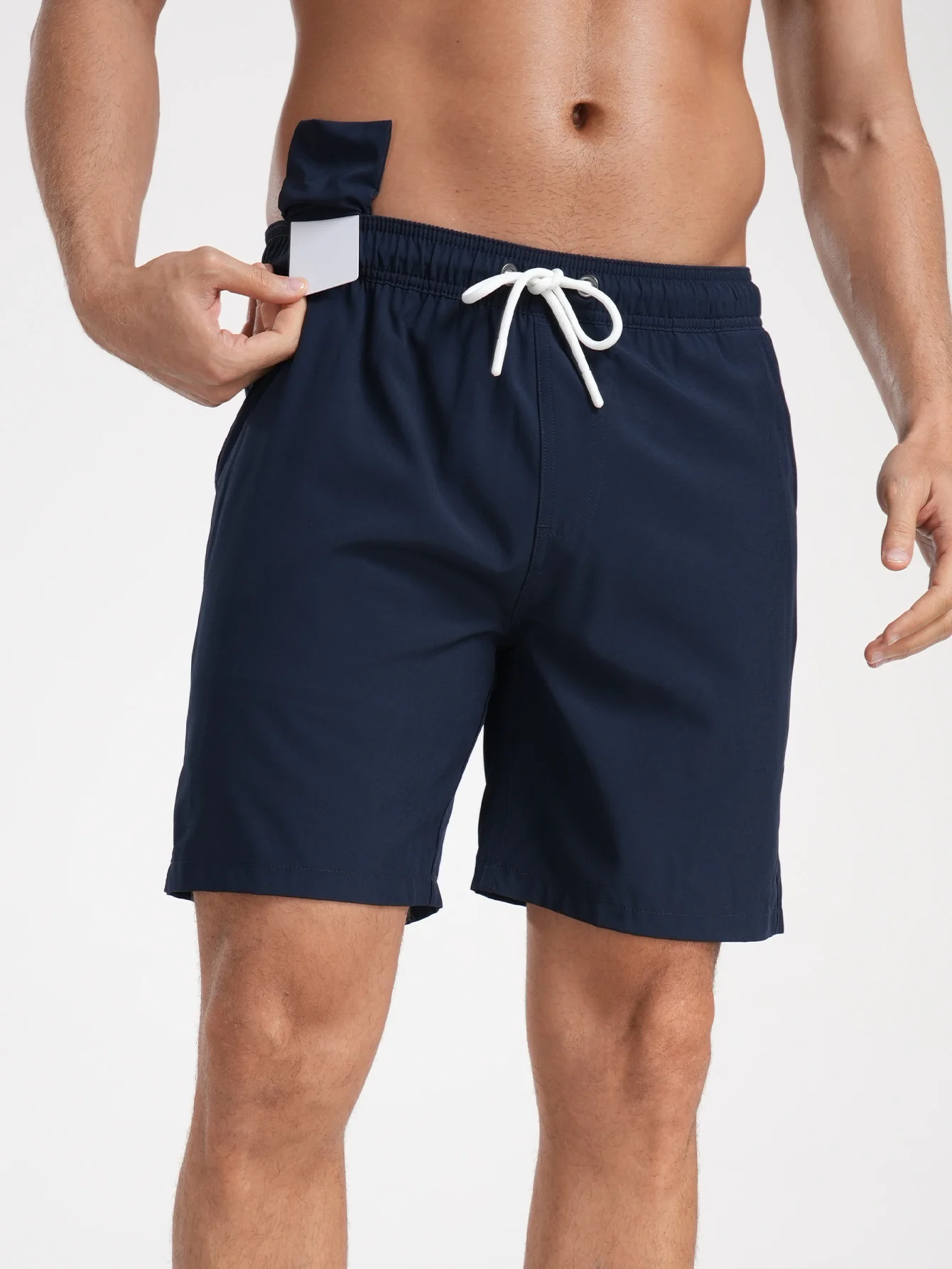 2-in-1 Einfarbige Badeshorts mit Kordelzug - Image 4
