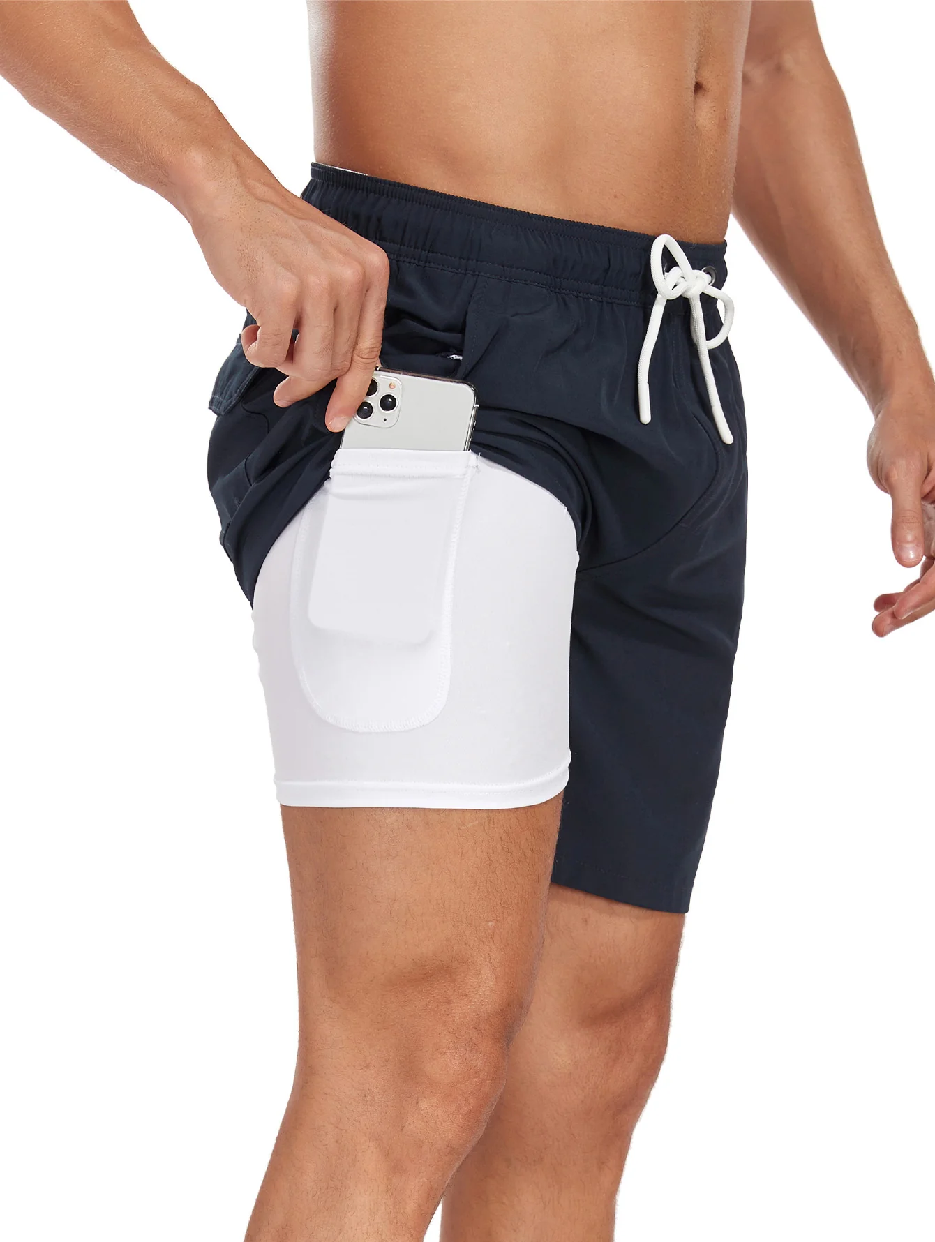 2-in-1 Einfarbige Badeshorts mit Kordelzug - Image 5