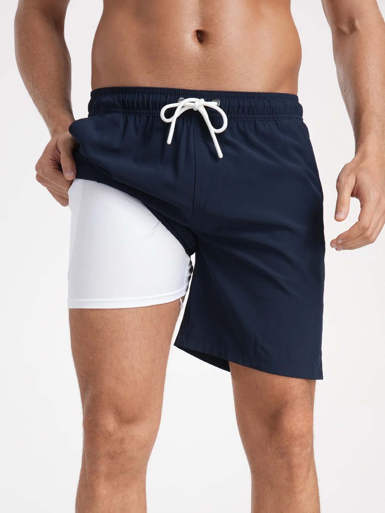 2-in-1 Einfarbige Badeshorts mit Kordelzug - Image 6