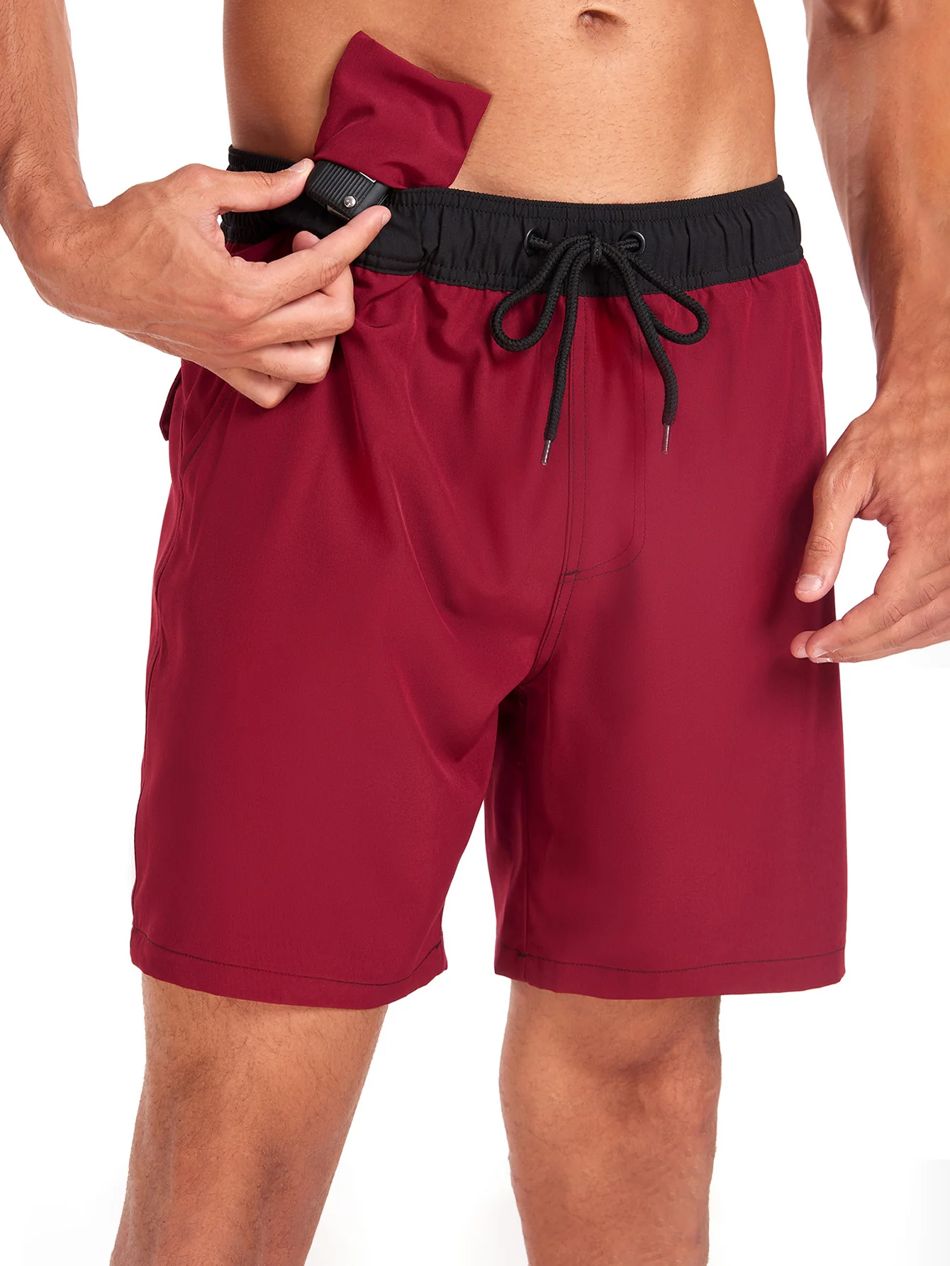 2-in-1 Einfarbige Schwimmshorts mit Kordelzug und Tasche - Image 13