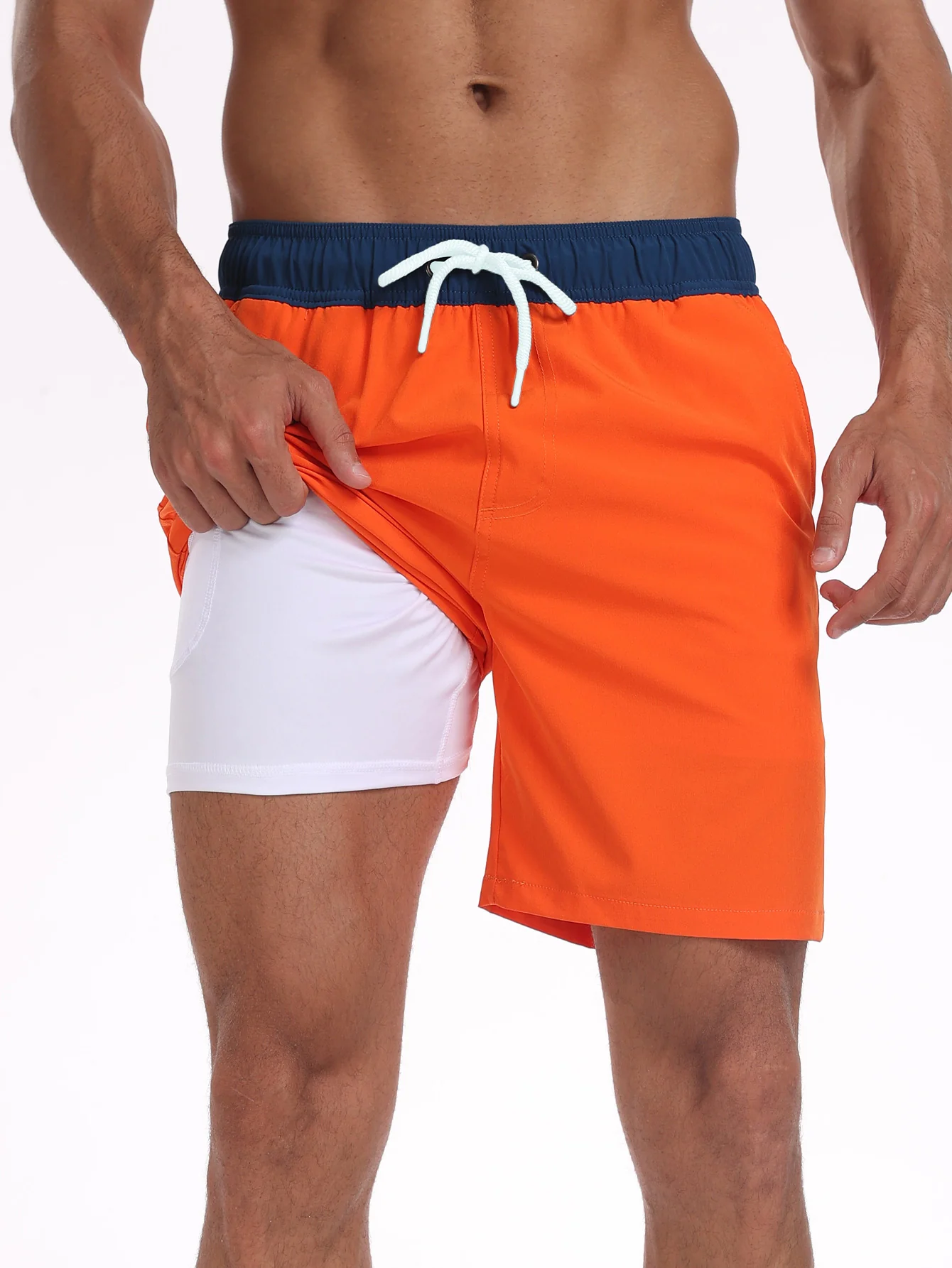2-in-1 Einfarbige Schwimmshorts mit Kordelzug und Tasche - Image 6