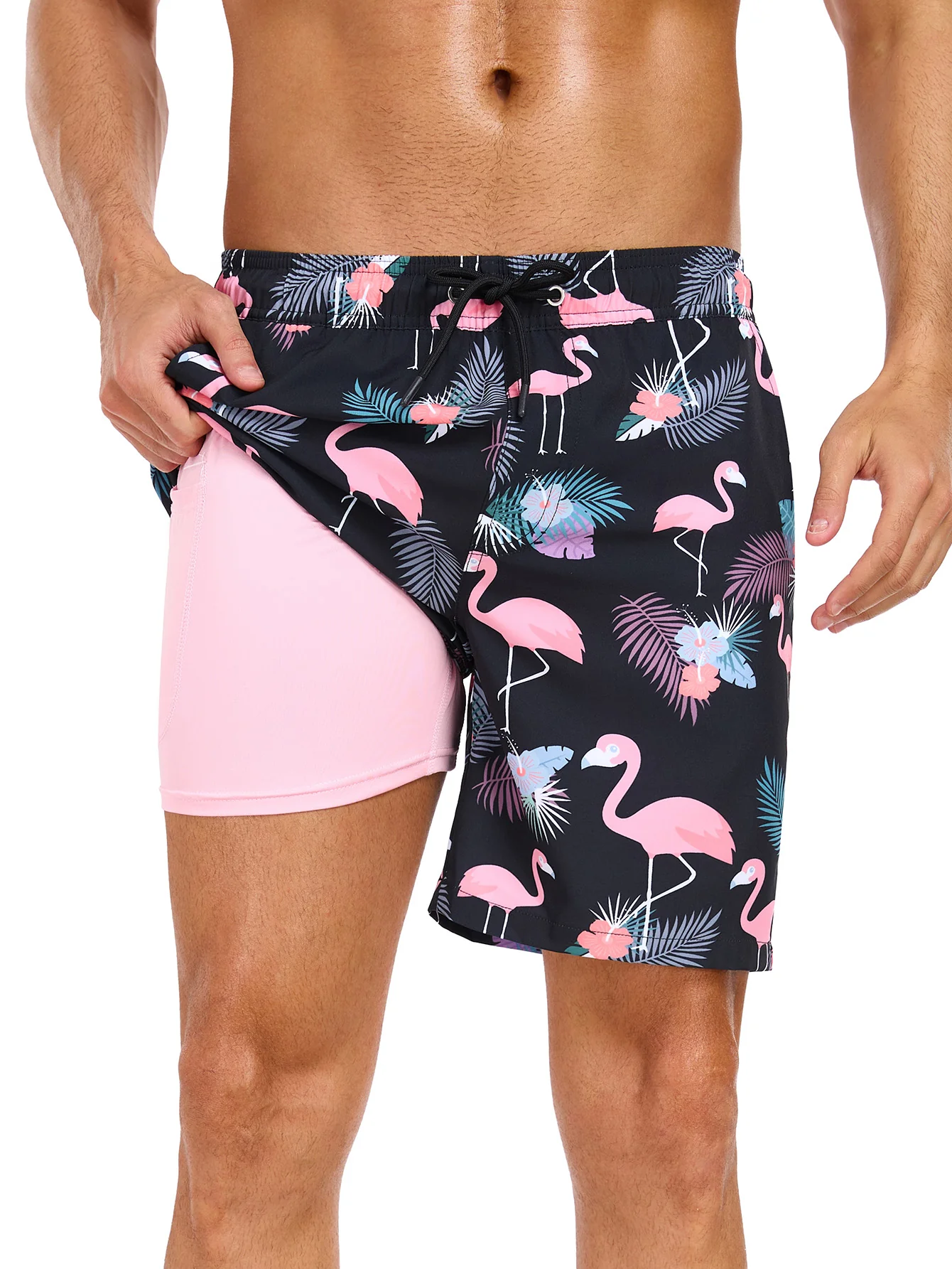 2-in-1 Badehose mit tropischem Flamingo-Print - Image 2