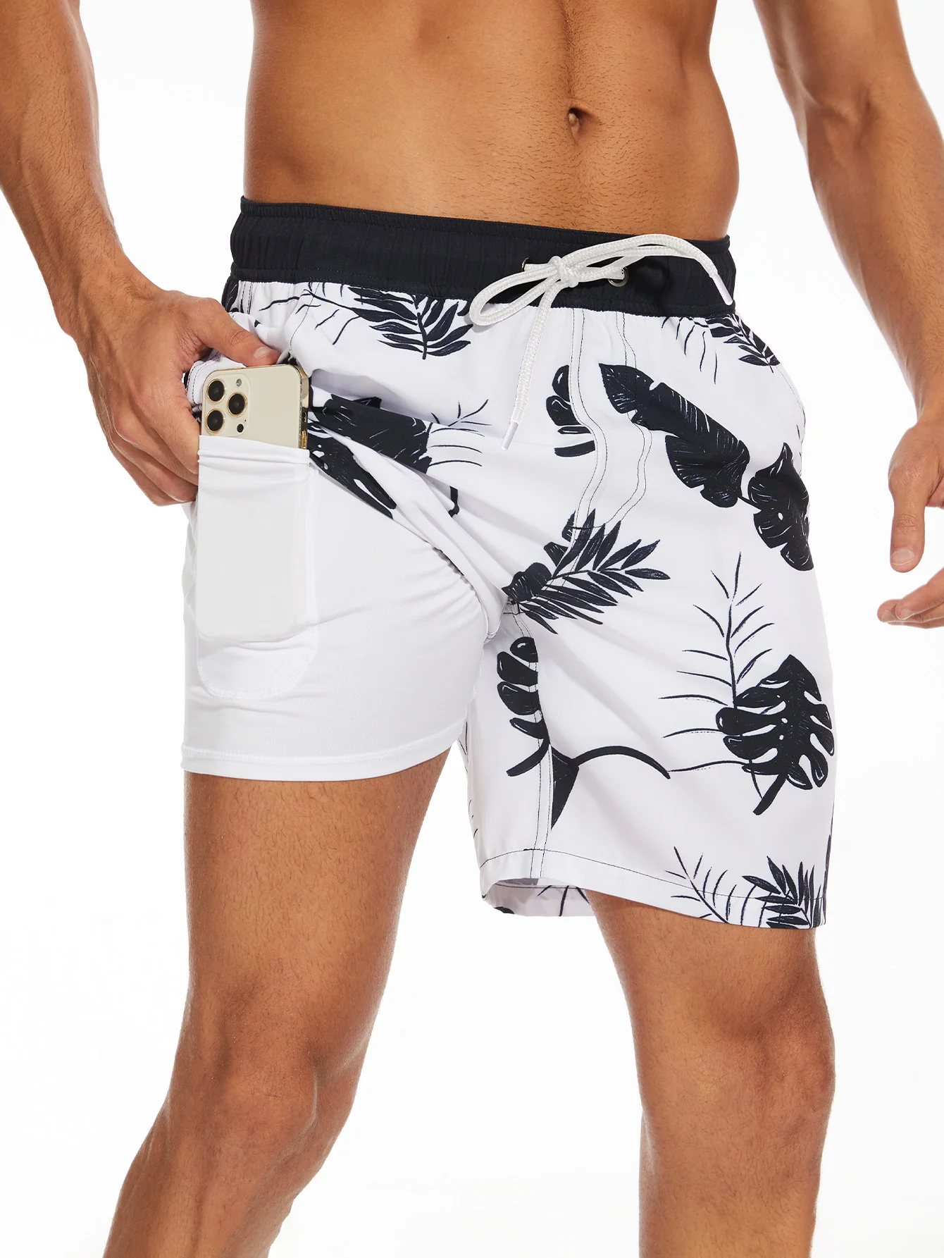 2-in-1 Badehose mit tropischem Blätterdruck - Image 3
