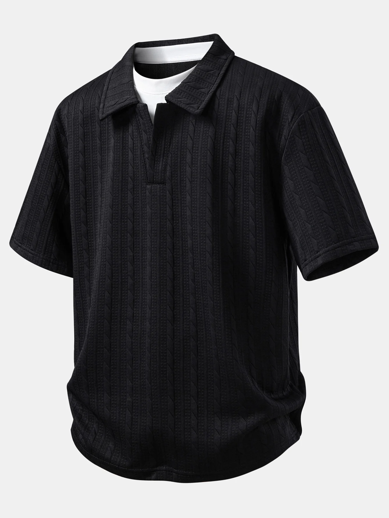 Relax Fit 2 In 1 Twist Jacquard V Neck Polo - Image 3