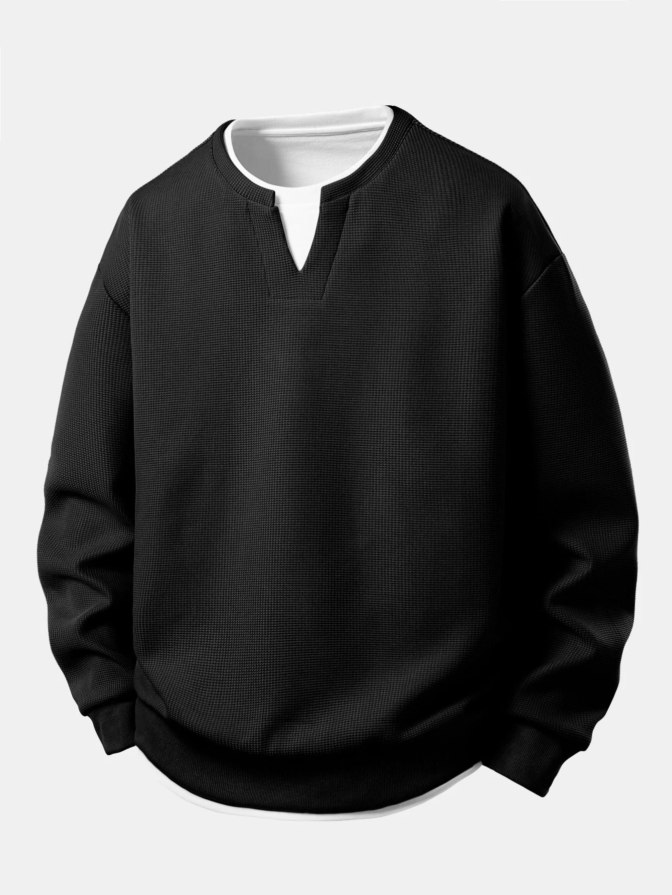 2 In 1 Waffle Notched Collar Sweatshirt - Image 3