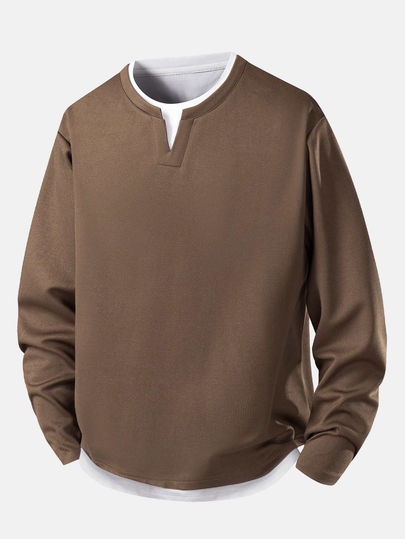 2 Pieces Relax Fit 2 In 1 Notched Collar Textured T-Shirt - Image 2