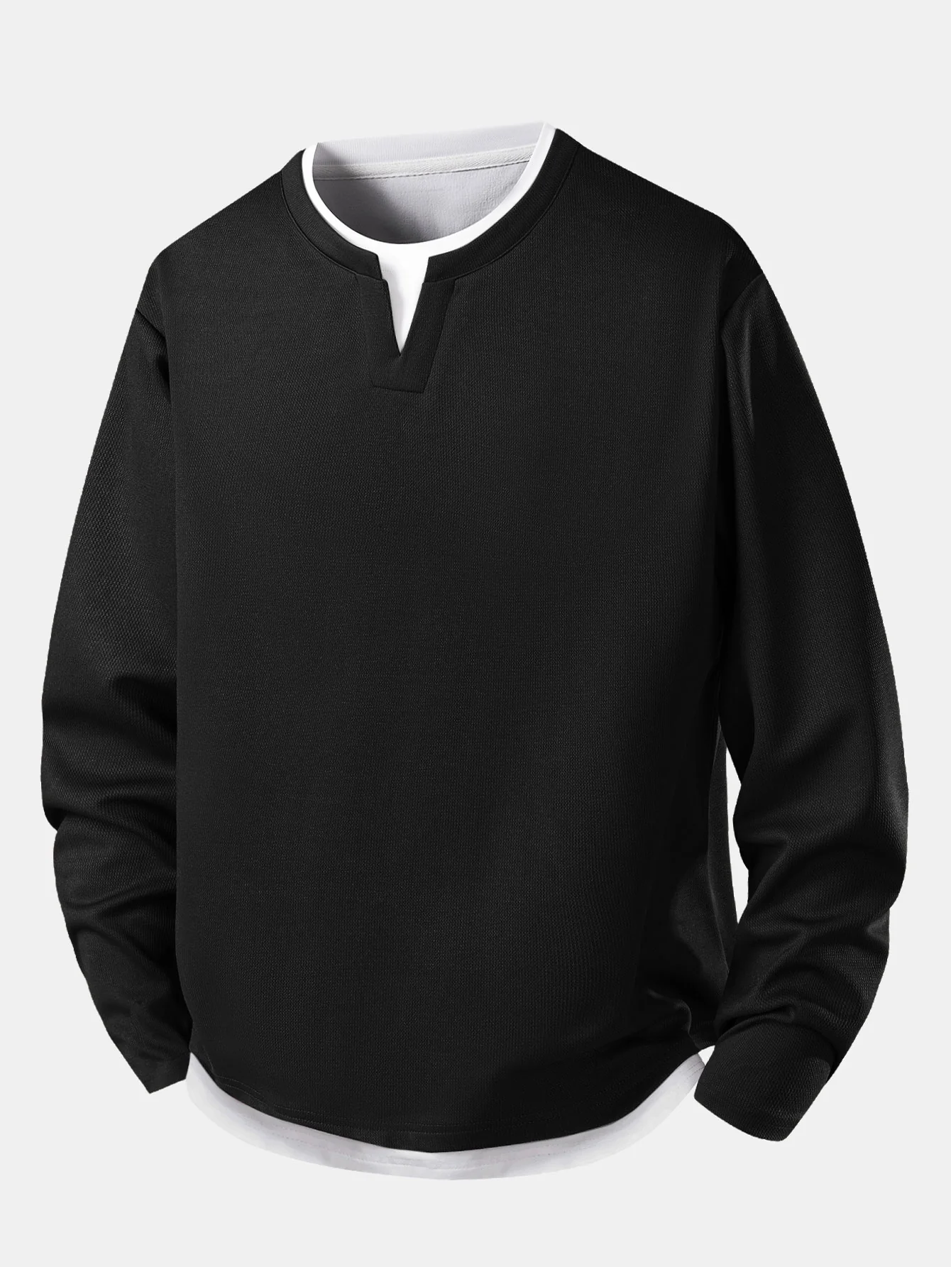 2 Pieces Relax Fit 2 In 1 Notched Collar Textured T-Shirt - Image 4