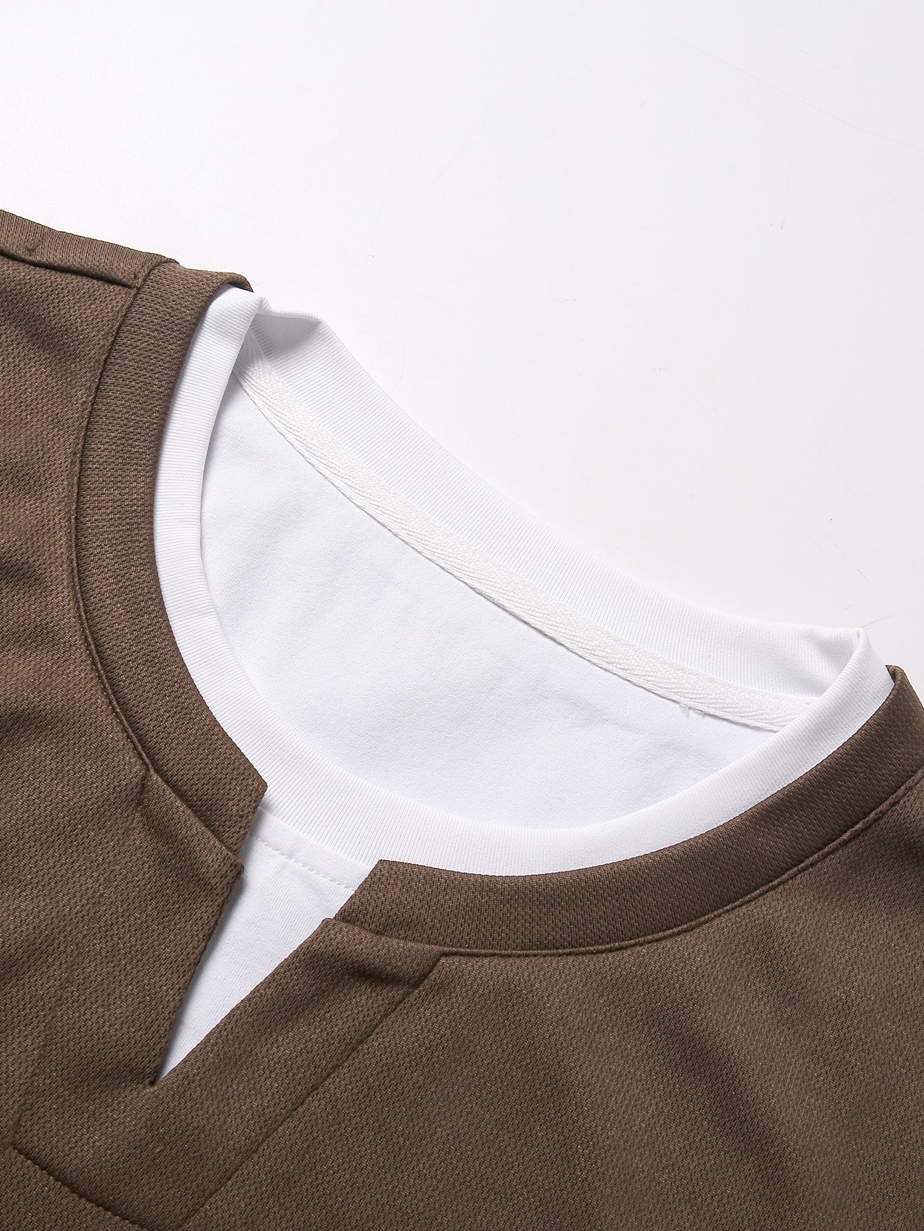 2 Pieces Relax Fit 2 In 1 Notched Collar Textured T-Shirt - Image 6