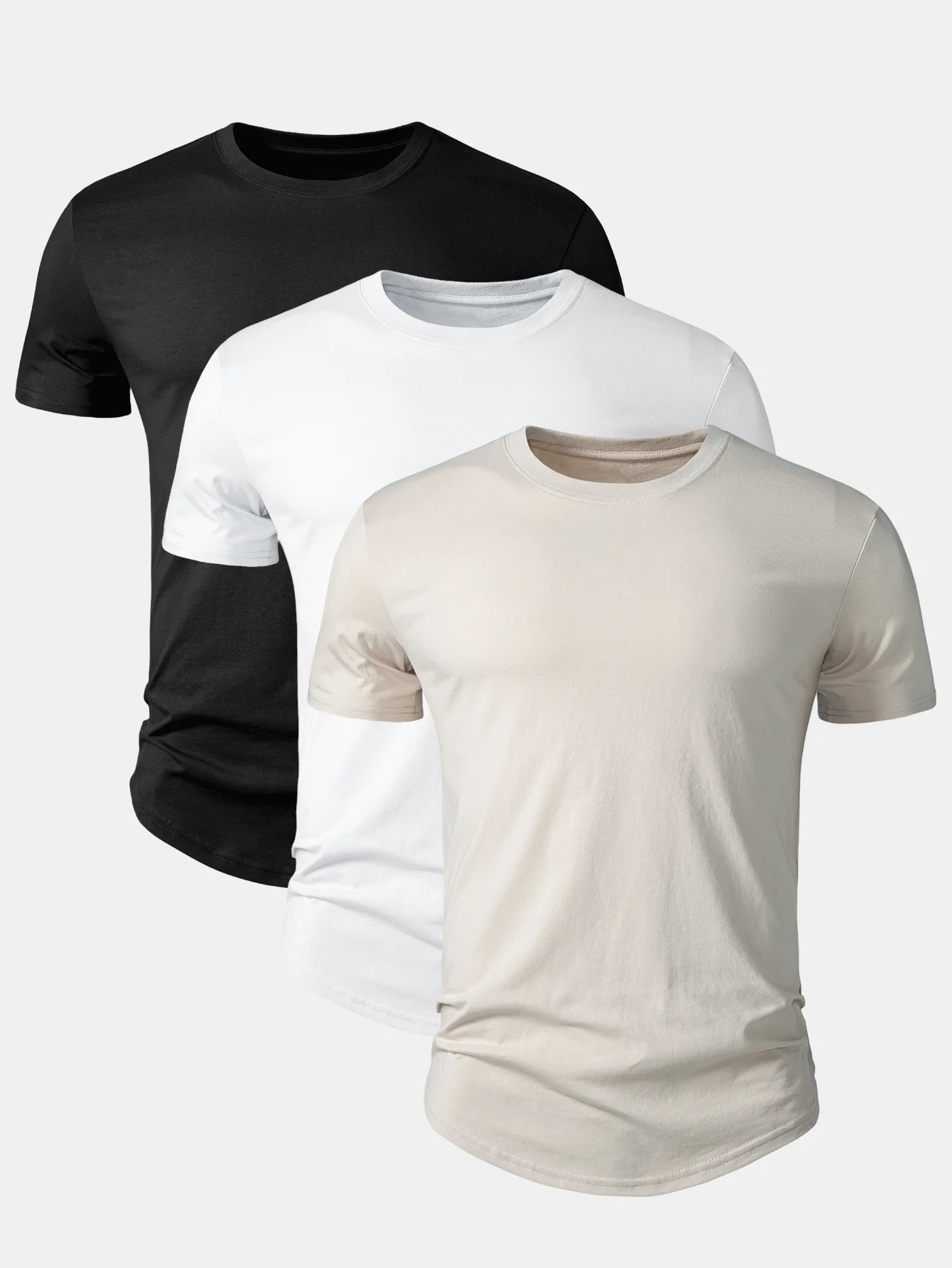 3 Pieces Basic Cotton Arc Hem T-Shirts