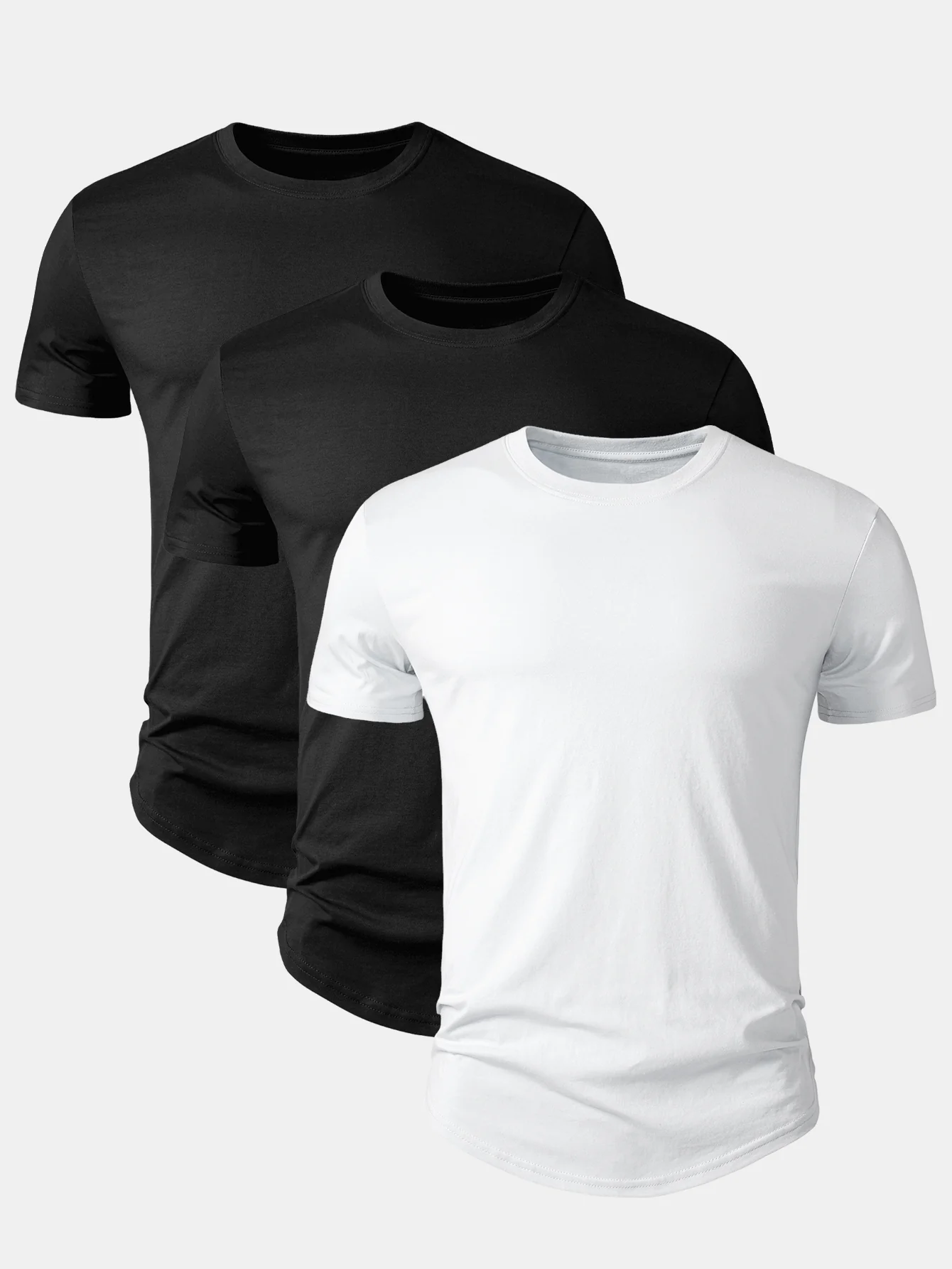 3 Pieces Basic Cotton Arc Hem T-Shirts - Image 2