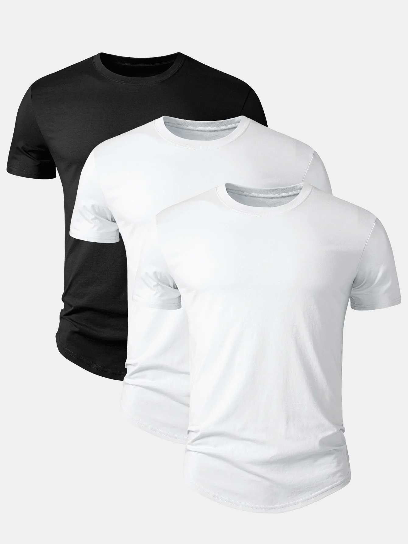 3 Pieces Basic Cotton Arc Hem T-Shirts - Image 3